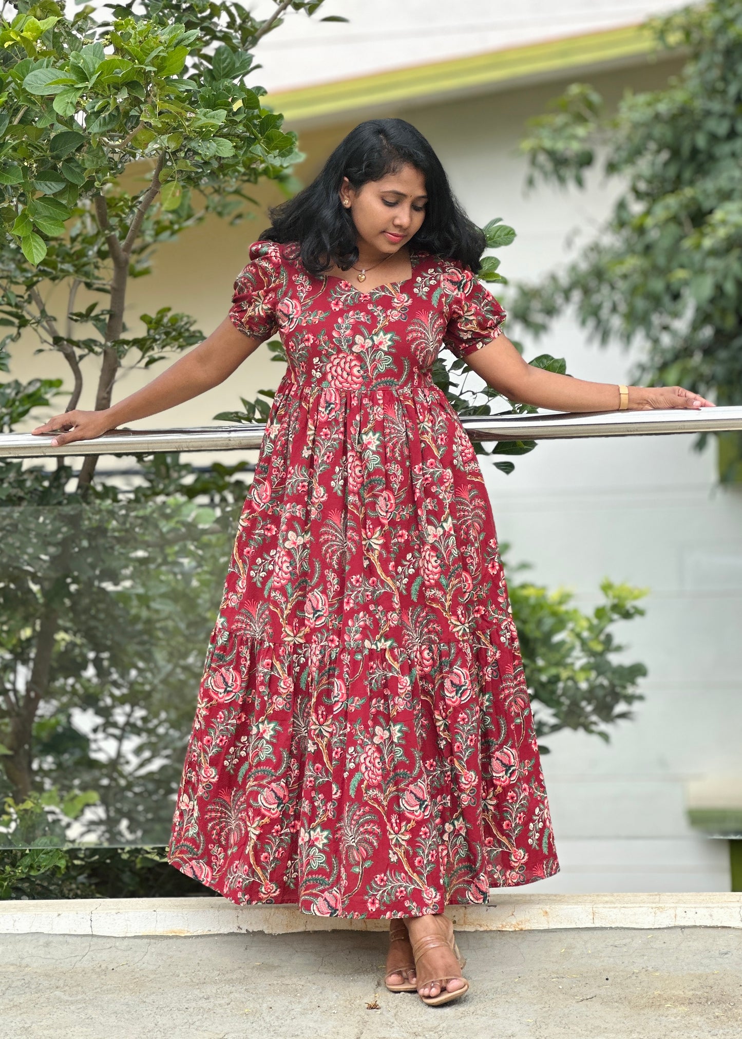 Maroon Mirage Floral Maxi Dress