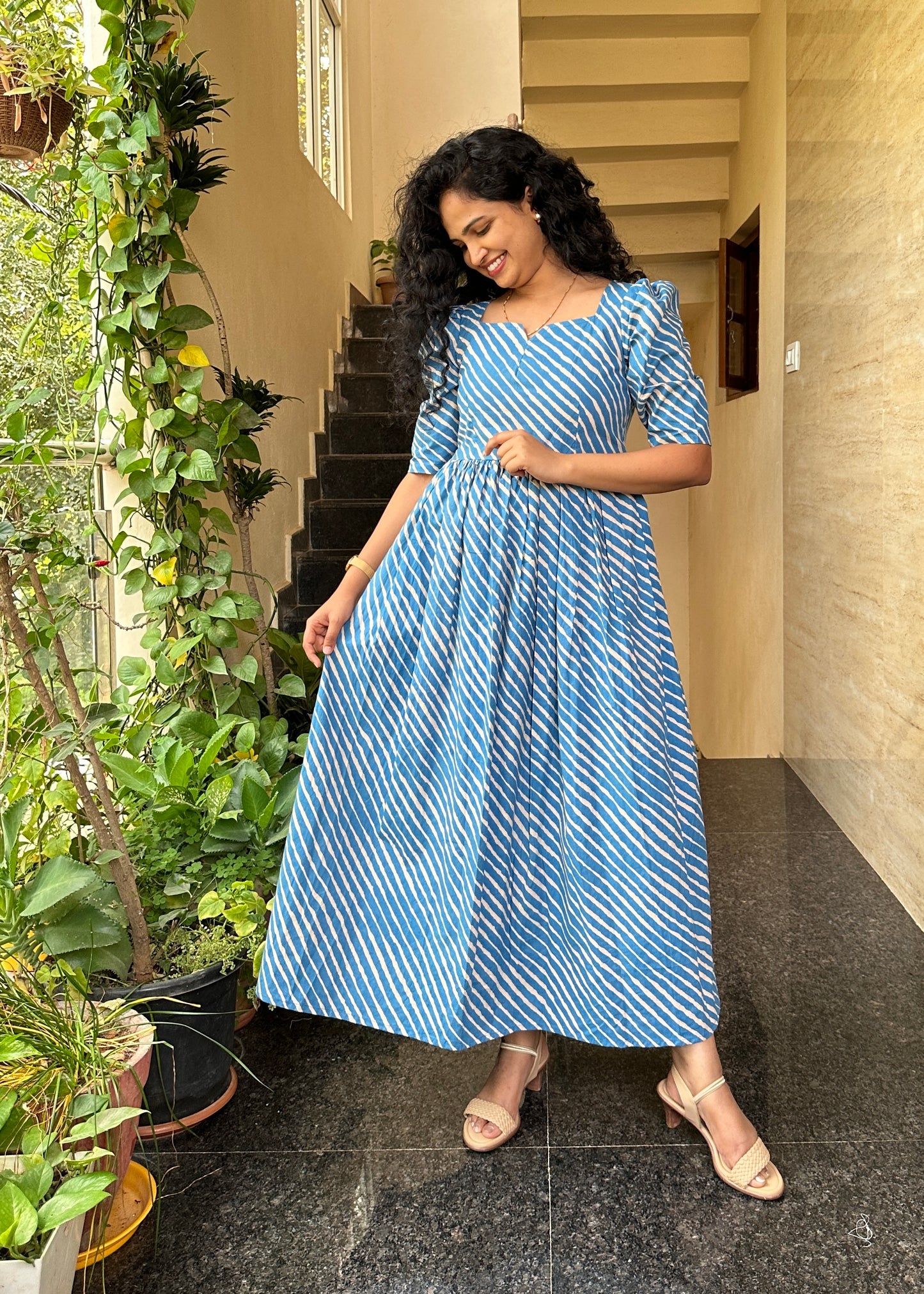 Arvika Blue striped maxi dress