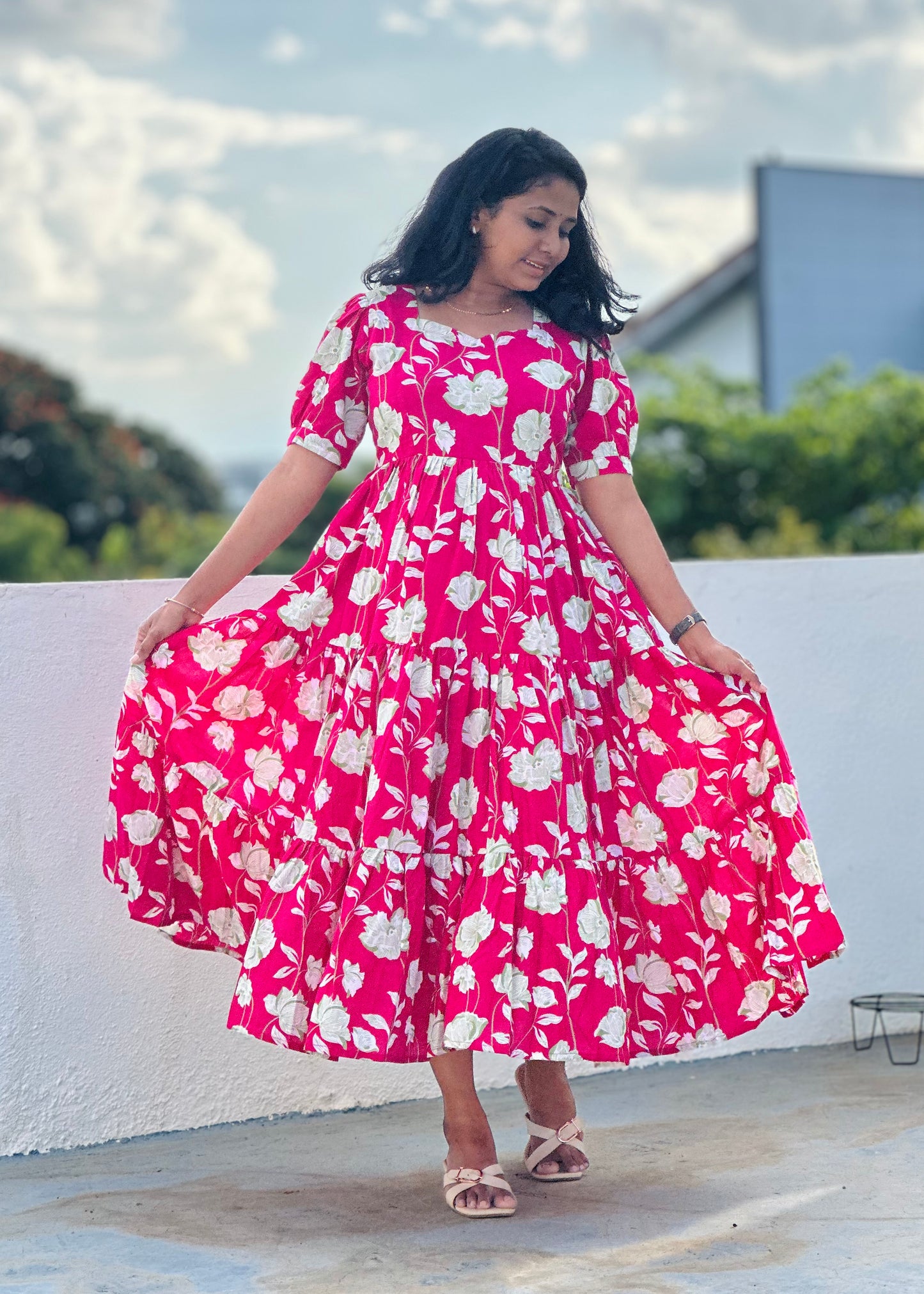 Fuchsia 3 tier dress-Immediate Dispatch
