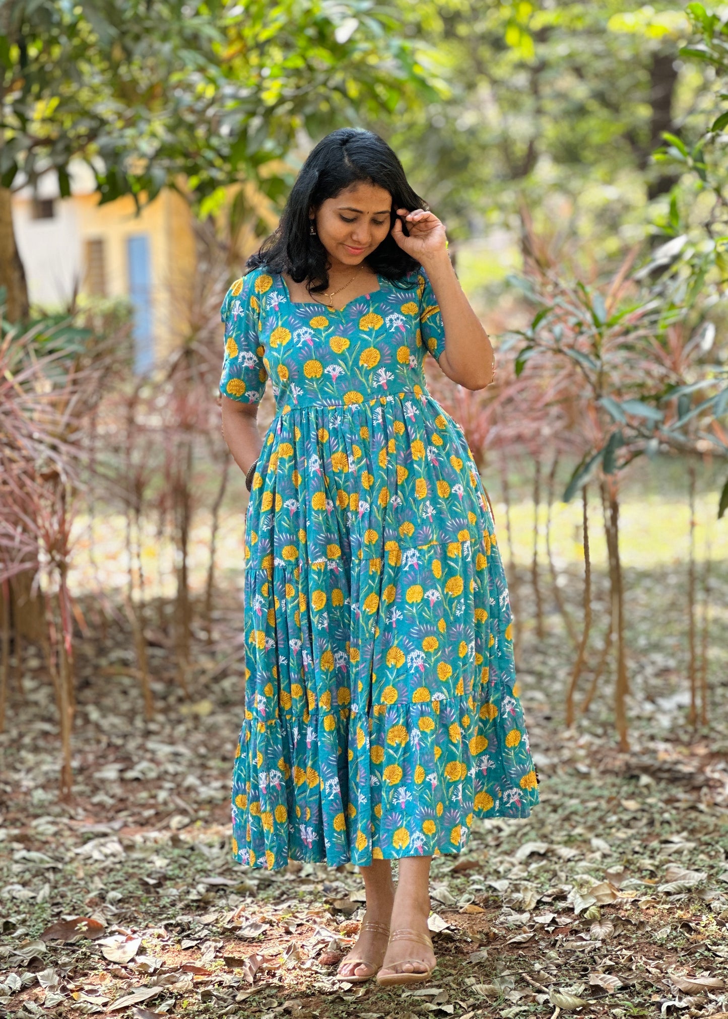 Teal Blossom 3 tier dress