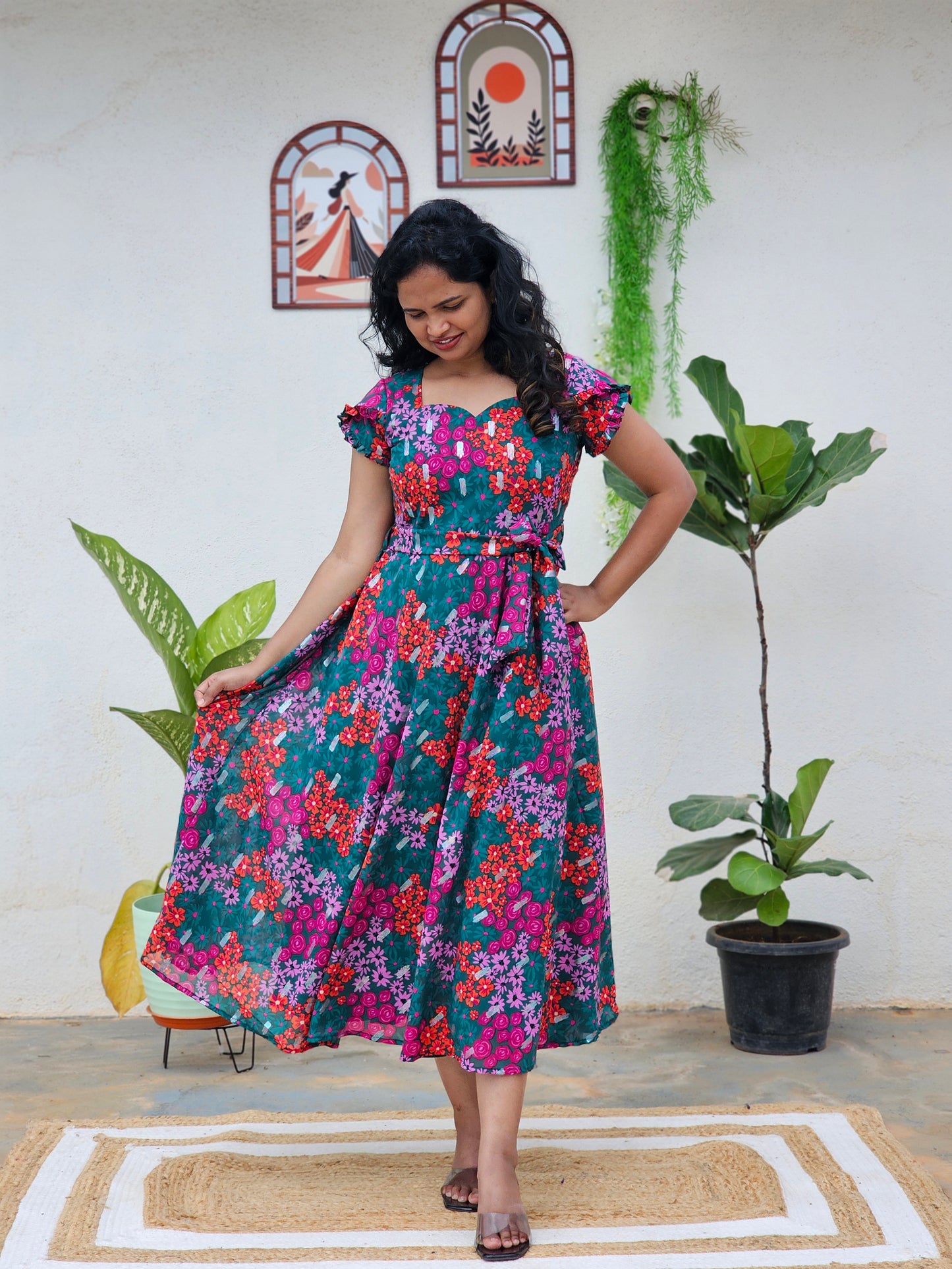 Green & pink umbrella dress