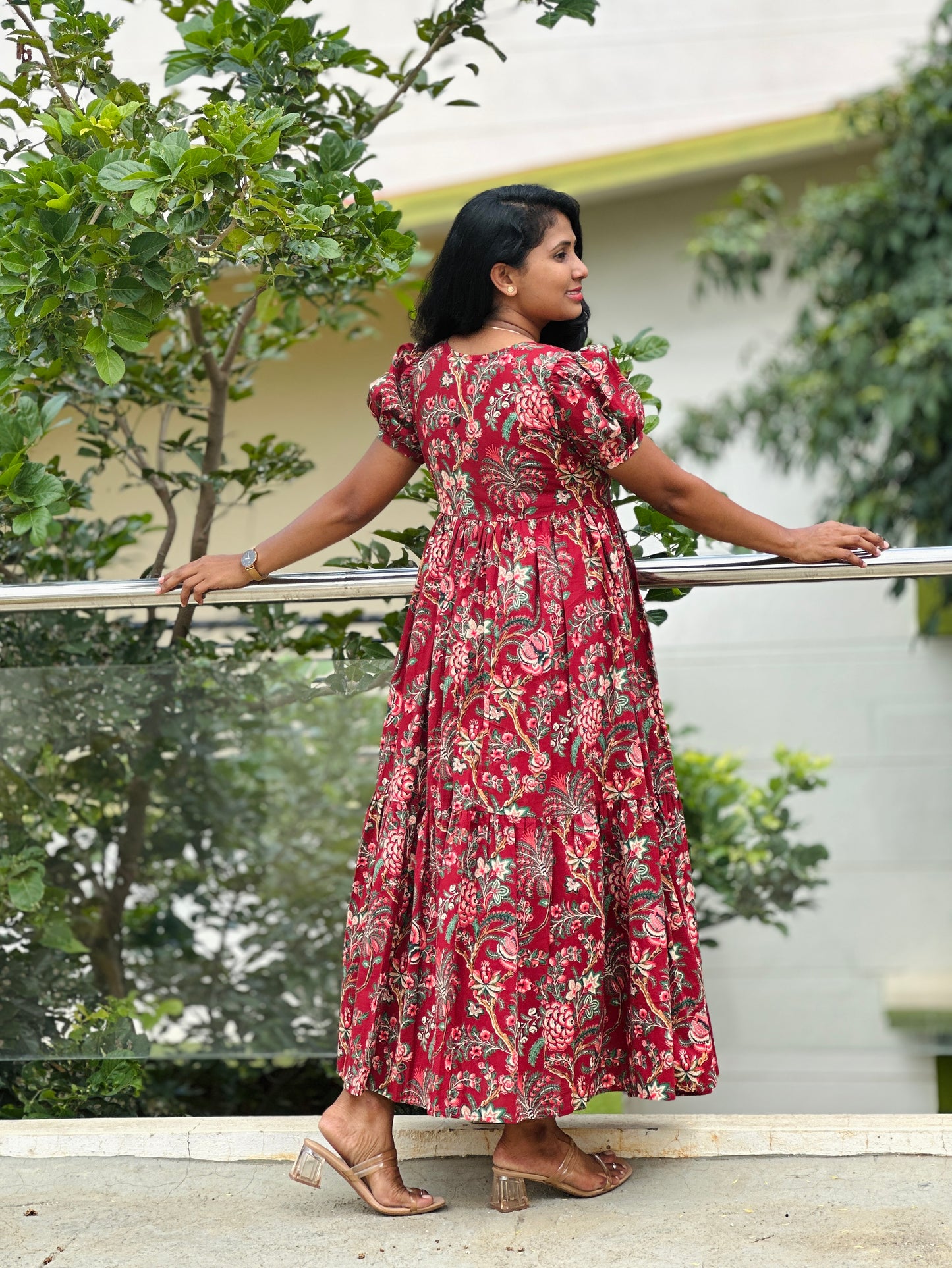 Maroon Mirage Floral Maxi Dress