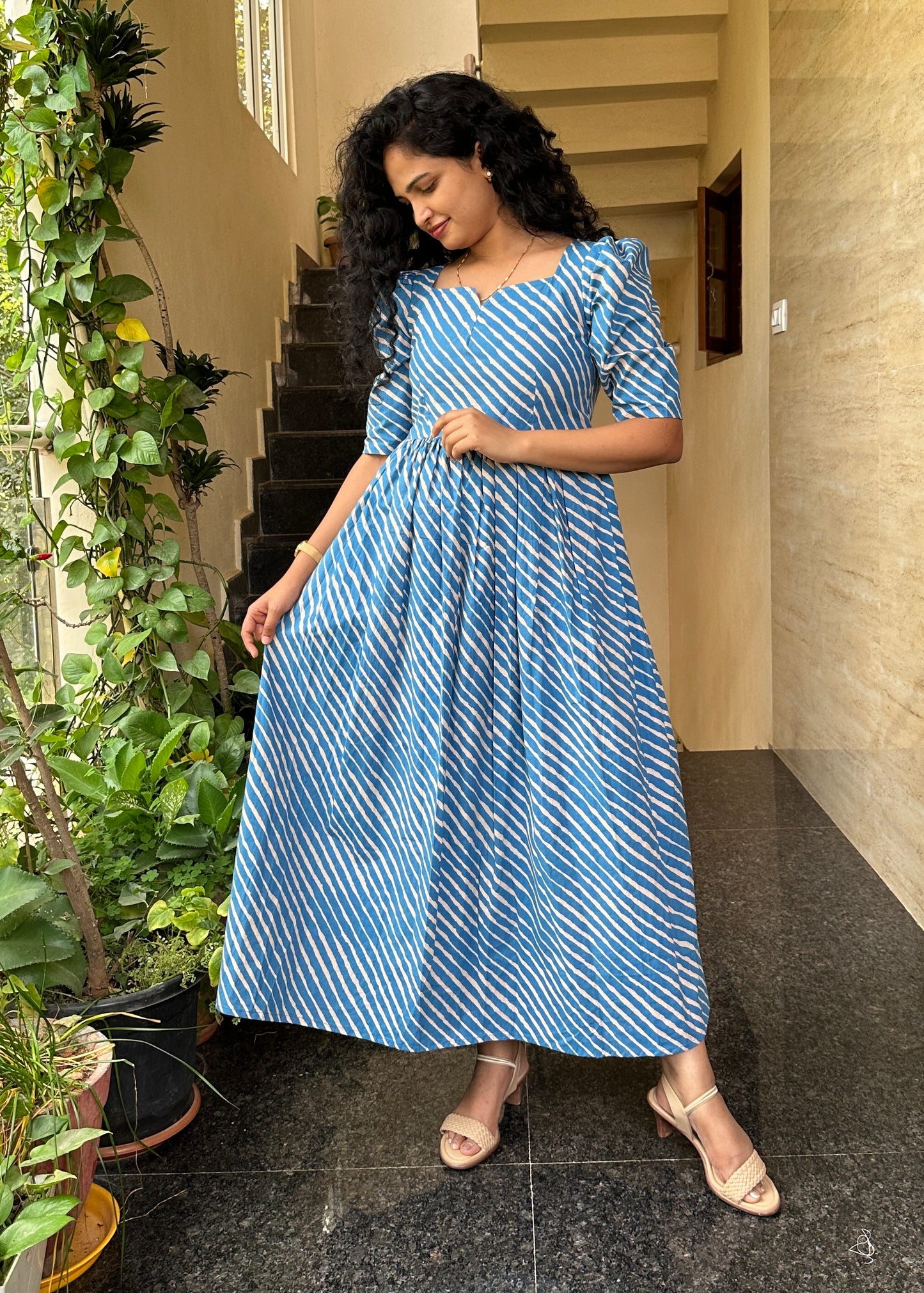 Arvika Blue striped maxi dress