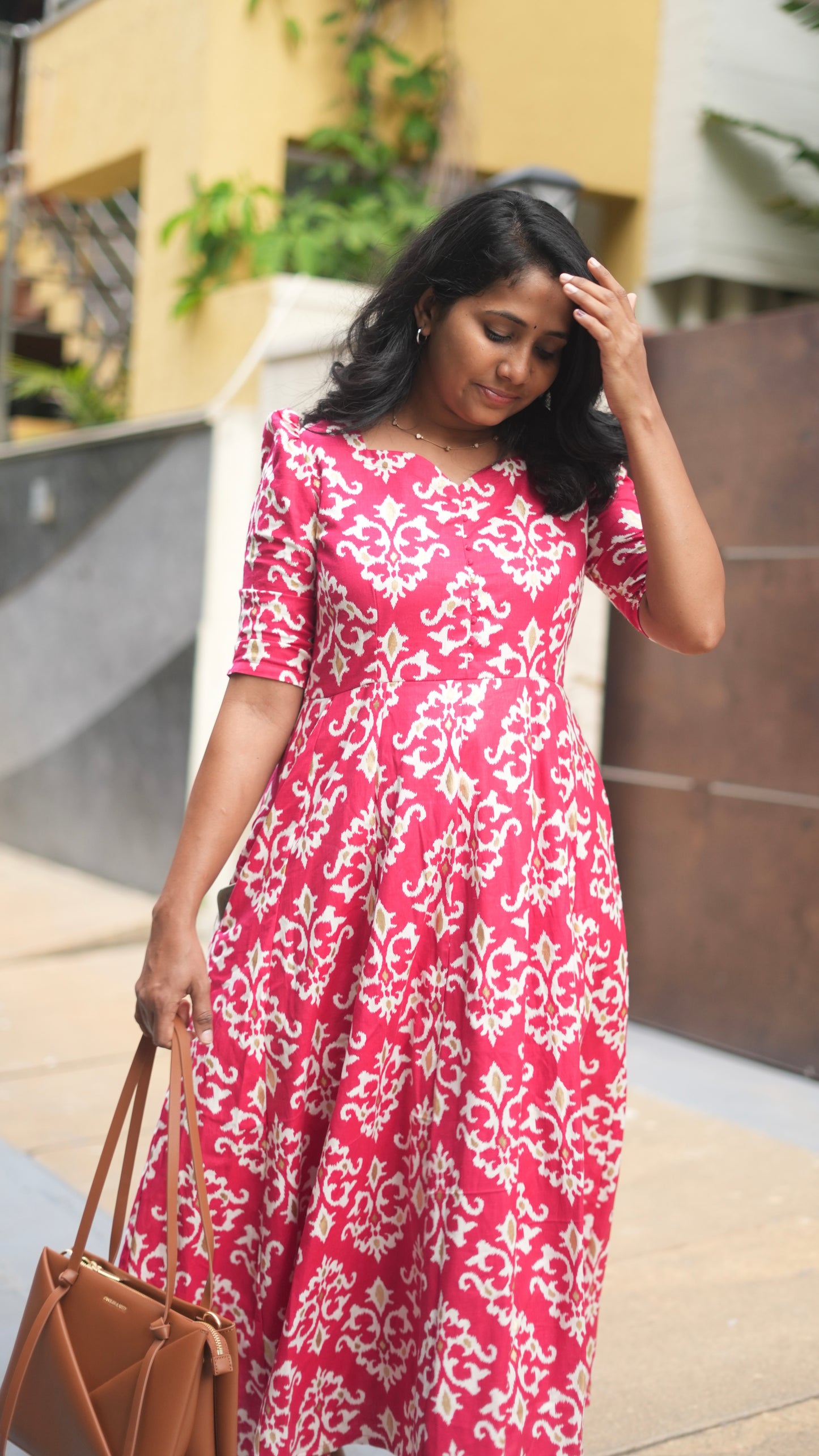 Red Ikat Print Dress-Immediate Dispatch