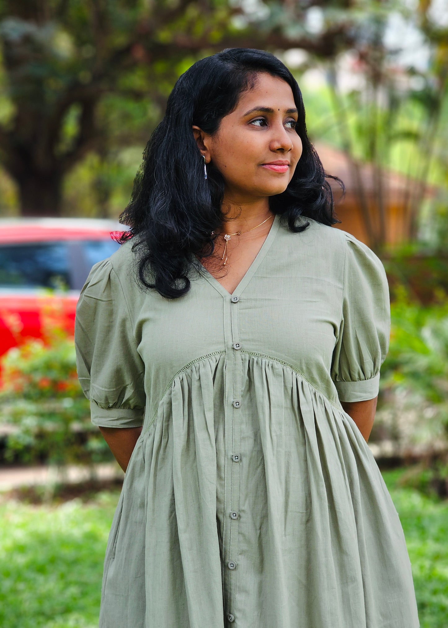 Dusty Olive Solid Midi Dress - Ready to Ship