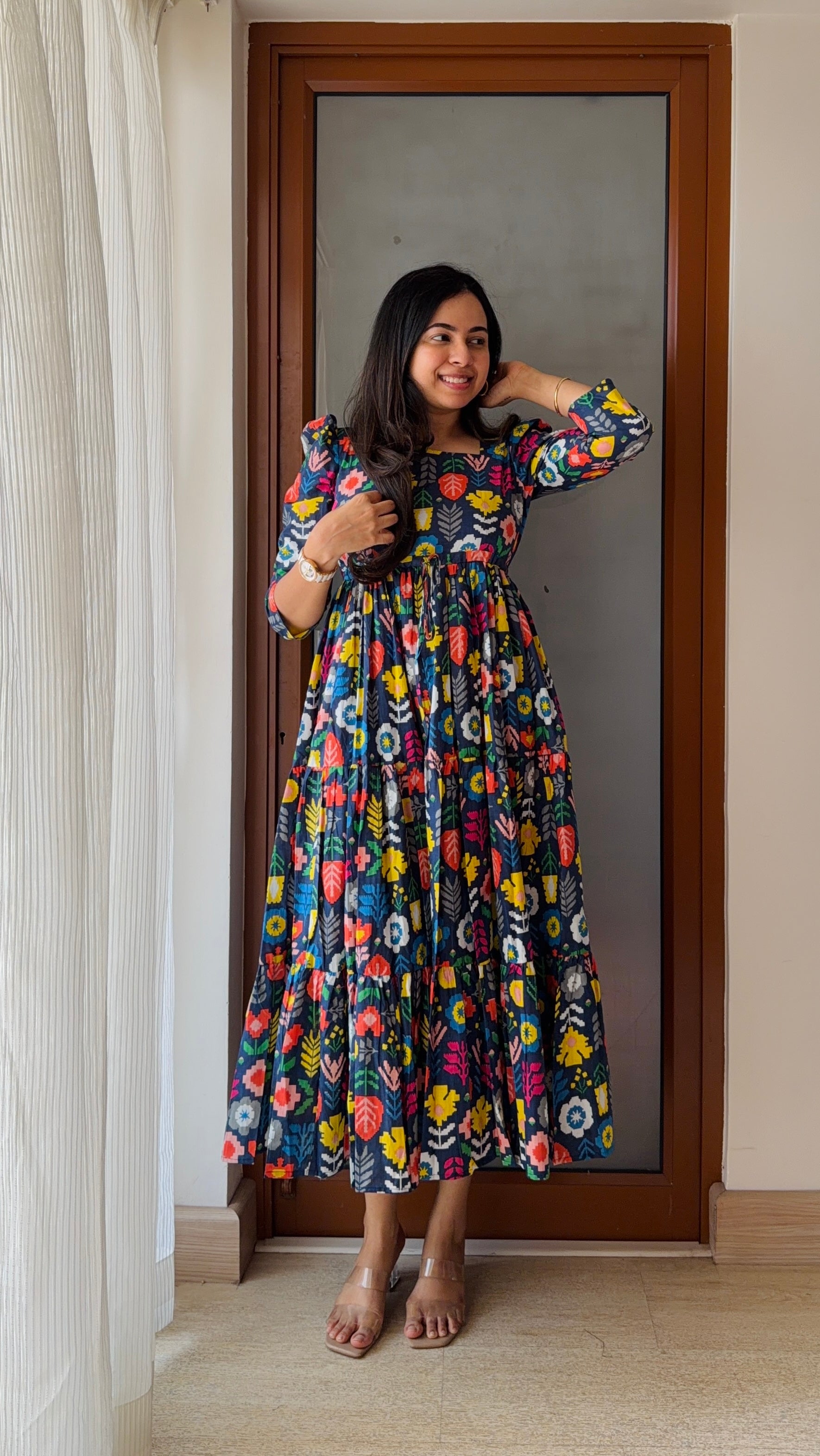 Mosaic Navy Blue Cotton Dress – Mouri