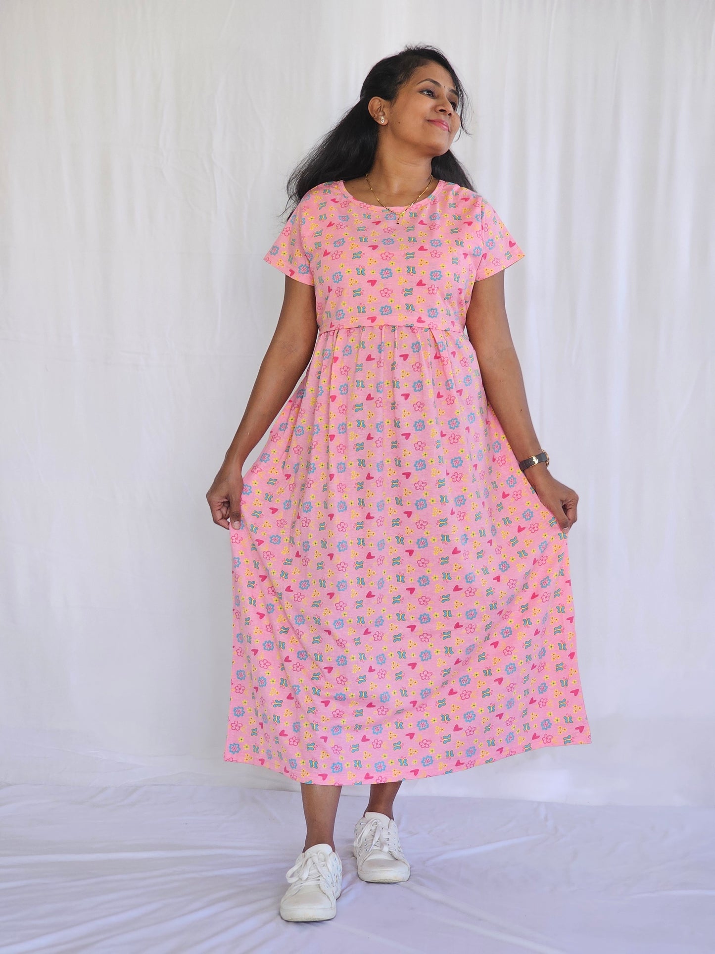 Pink Butterfly Printed Maternity & Feeding Loungewear