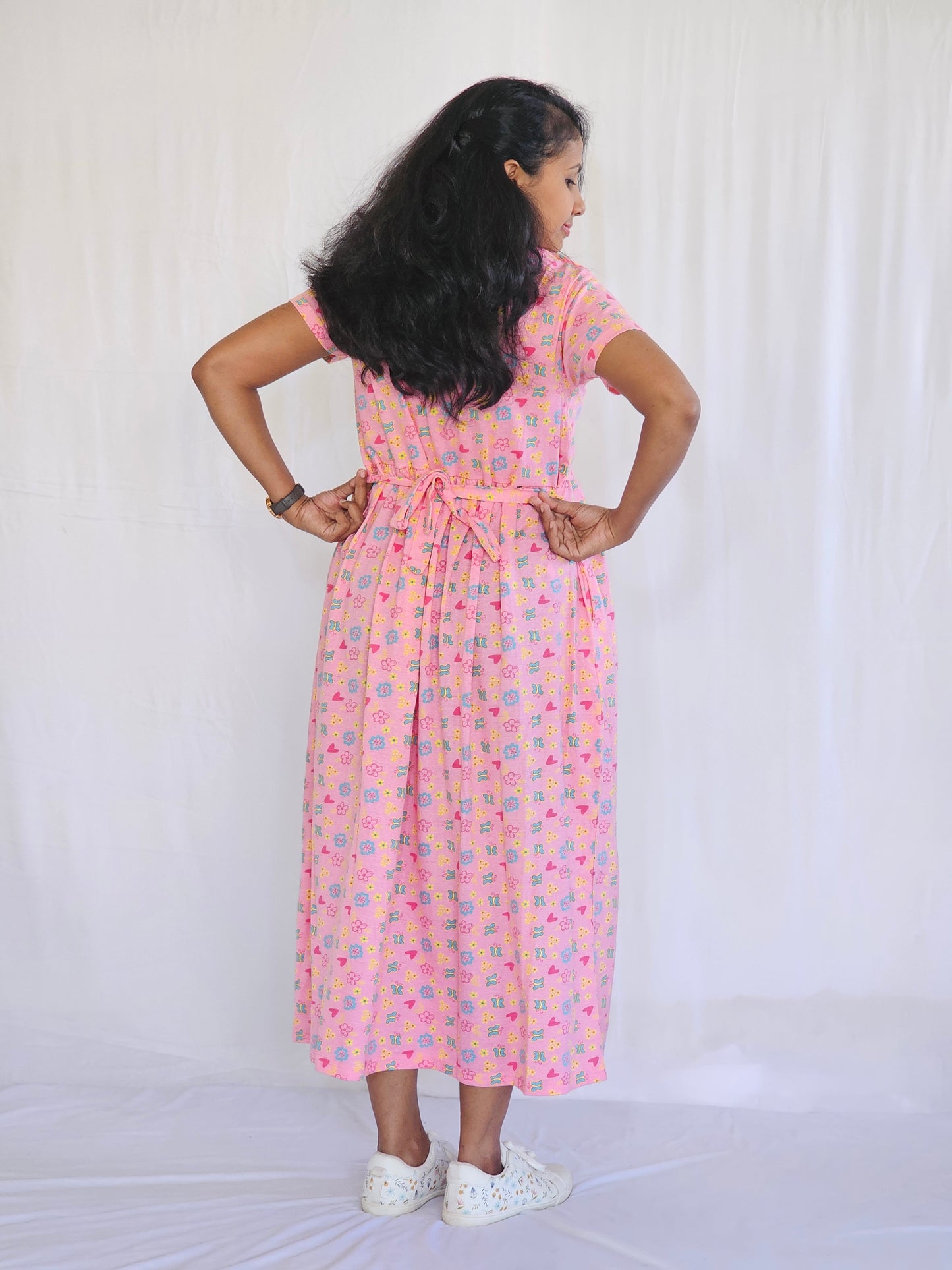 Pink Butterfly Printed Maternity & Feeding Loungewear