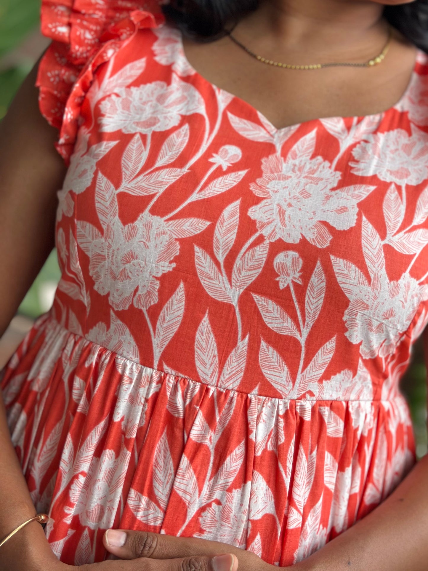 Coral Crush Cotton Midi Dress