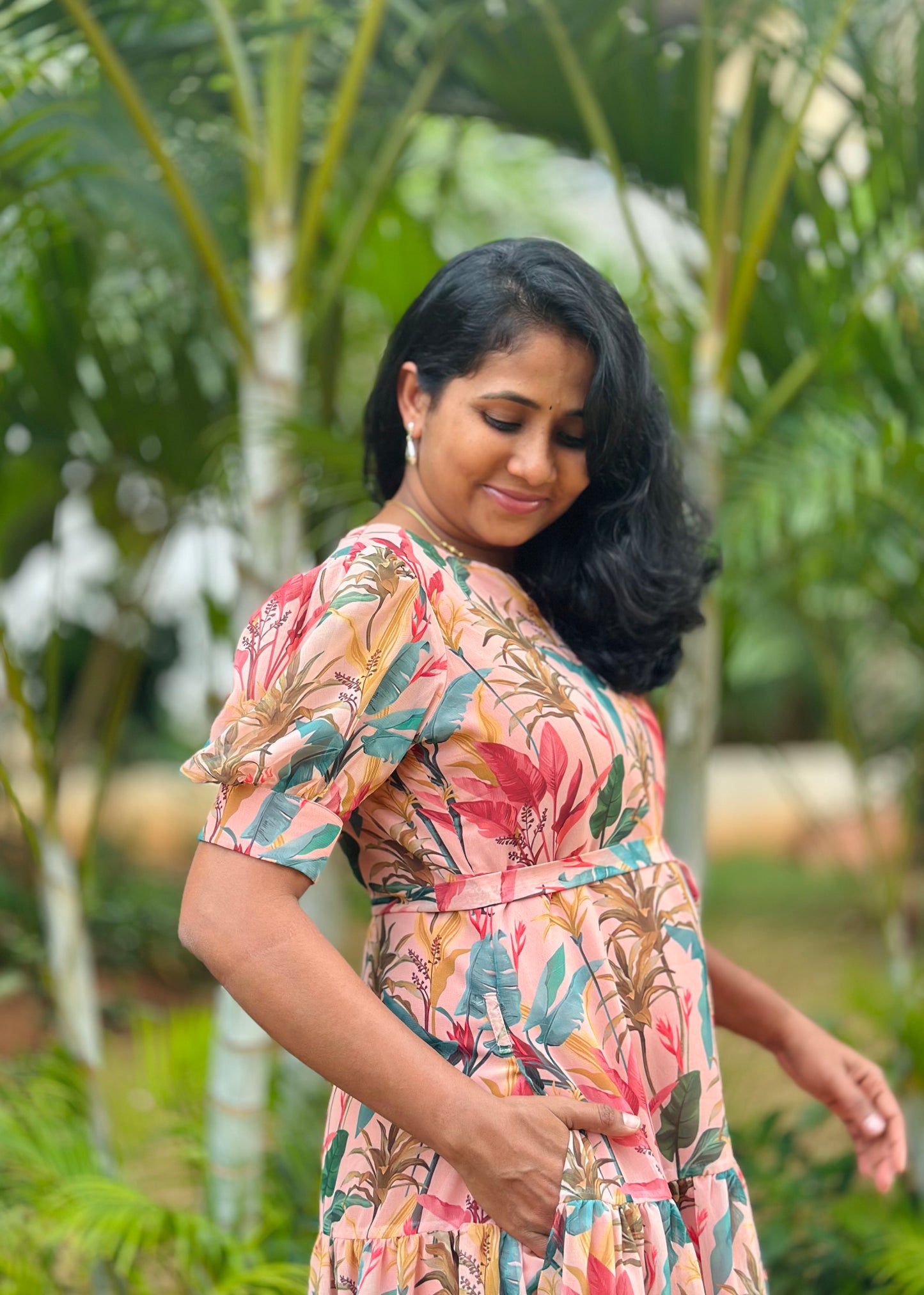Peach Palm A- line dress