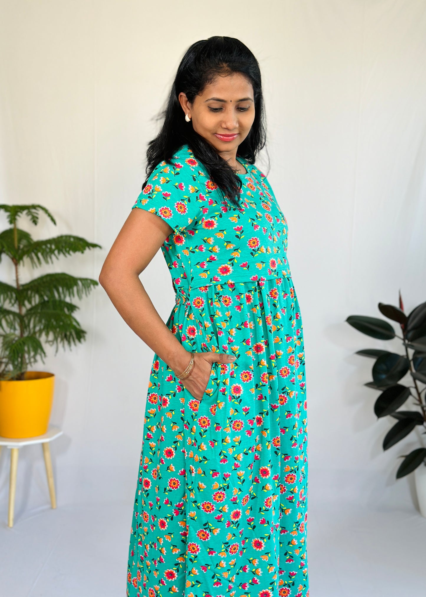 Green Printed Maternity & Feeding Loungewear