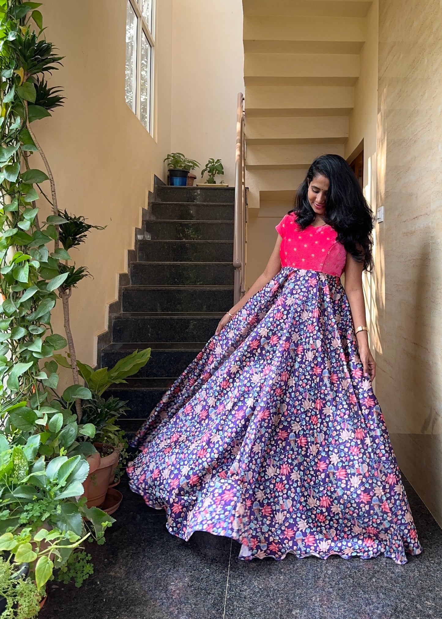 Sahasra Velvet & Kalamkari Full Flare Long gown