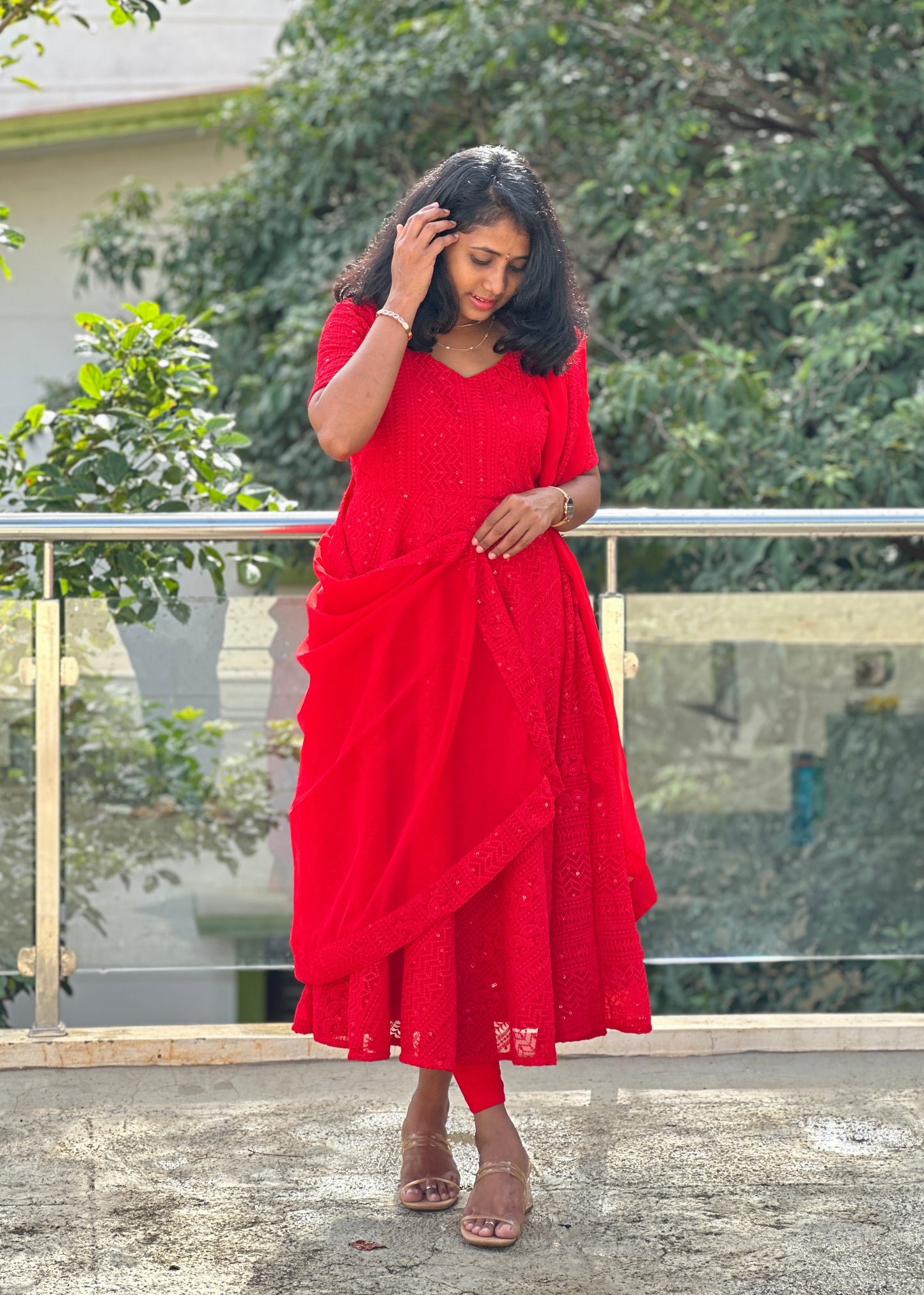 Red Georgette Festive kurti with Dupatta