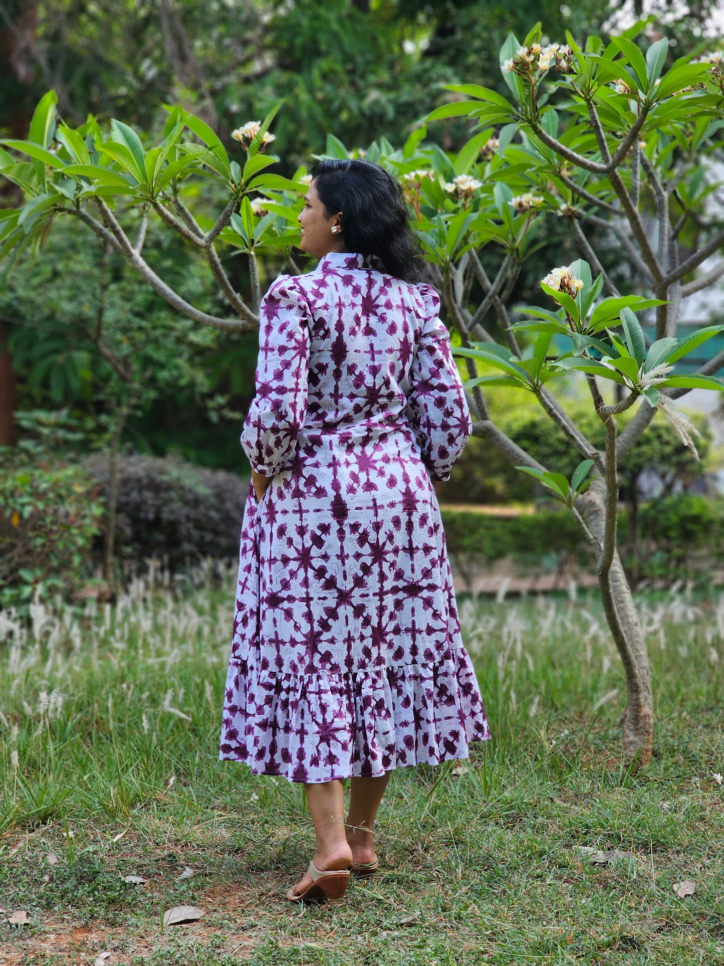 Berry Bloom A line Cotton Midi Dress