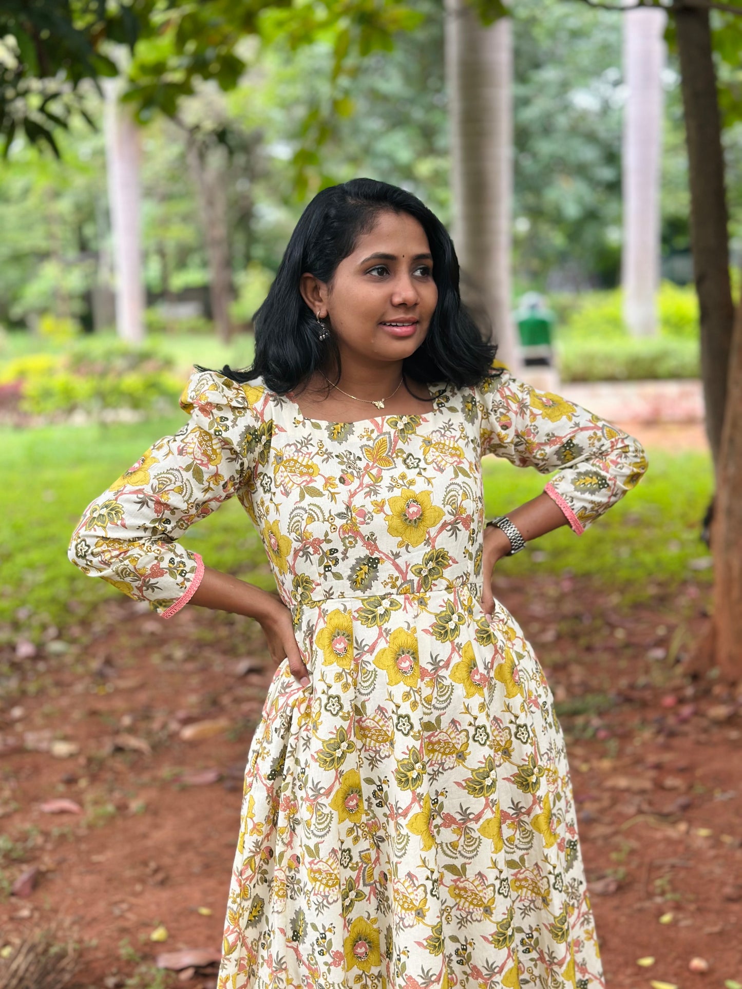 Yellow Floral Kali dress-Immediate Dispatch