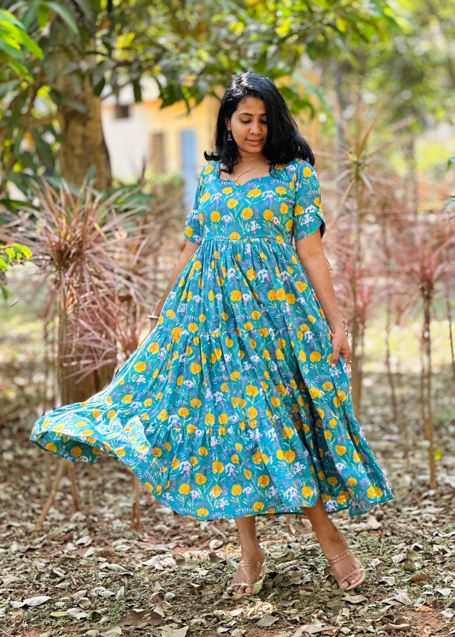 Teal Blossom 3 tier dress