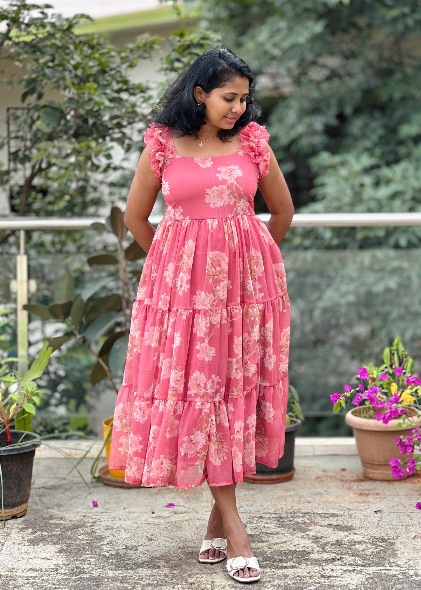 Coral Breeze Midi Dress