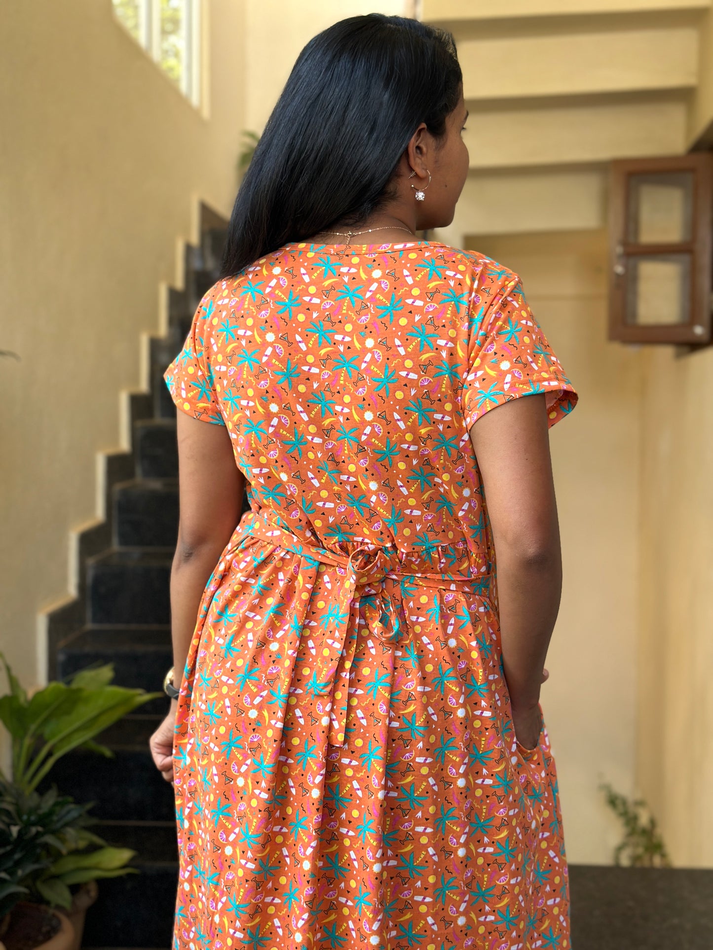 Orange Printed Maternity & Feeding Loungewear