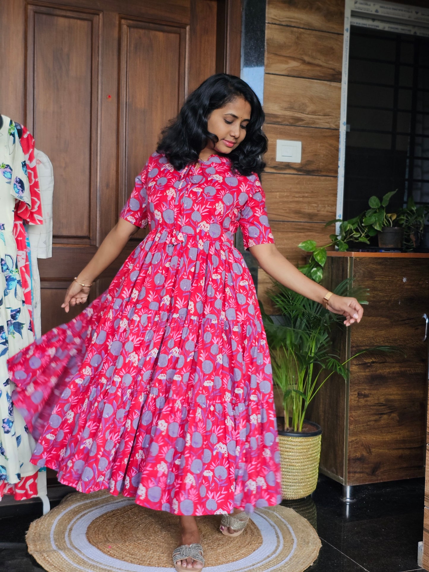 Red Floral Collar Dress- Immediate Dispatch