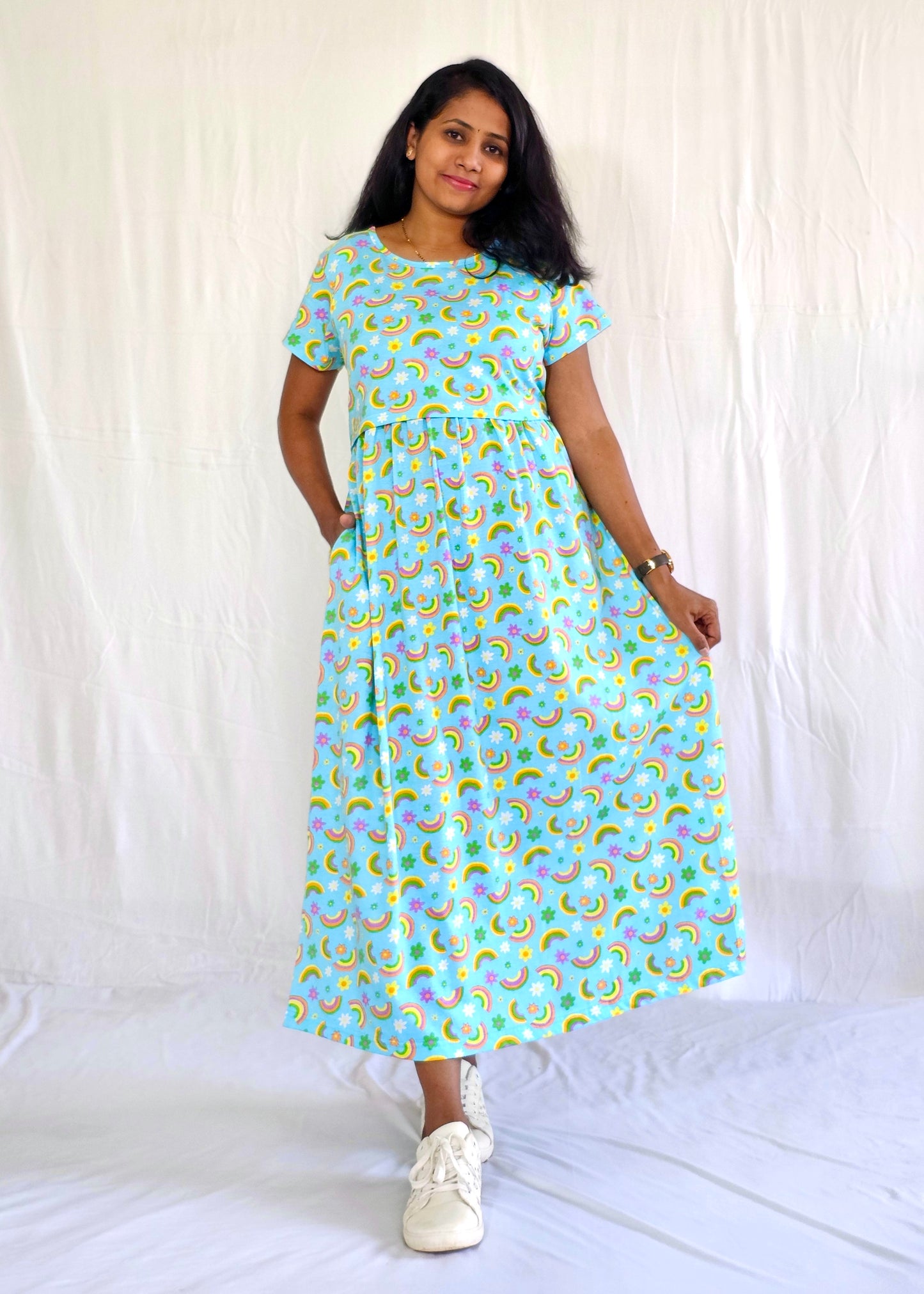 Mint Rainbow Printed Maternity & Feeding Loungewear