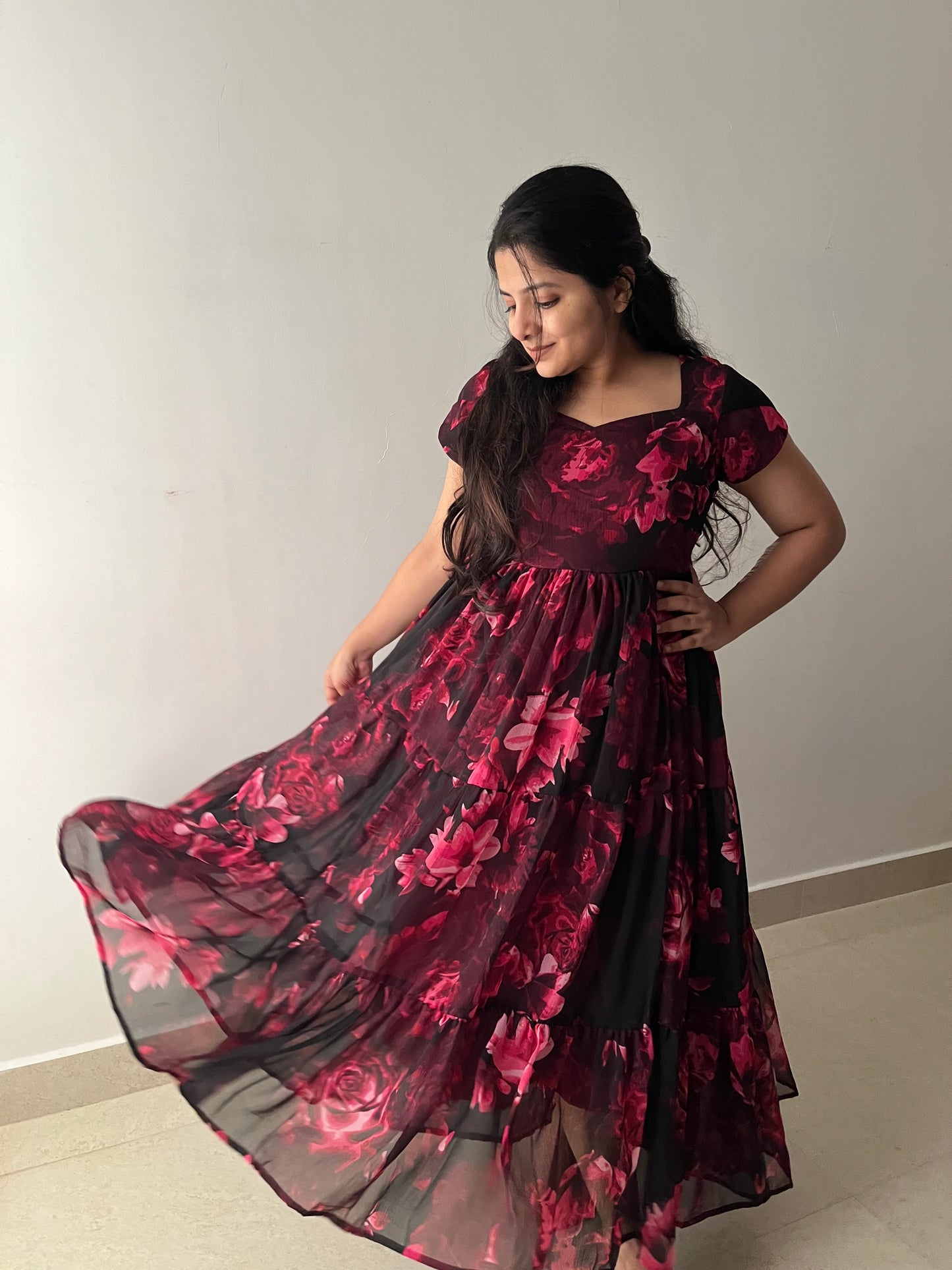Rose Eclipse 3 Tiered Georgette Dress