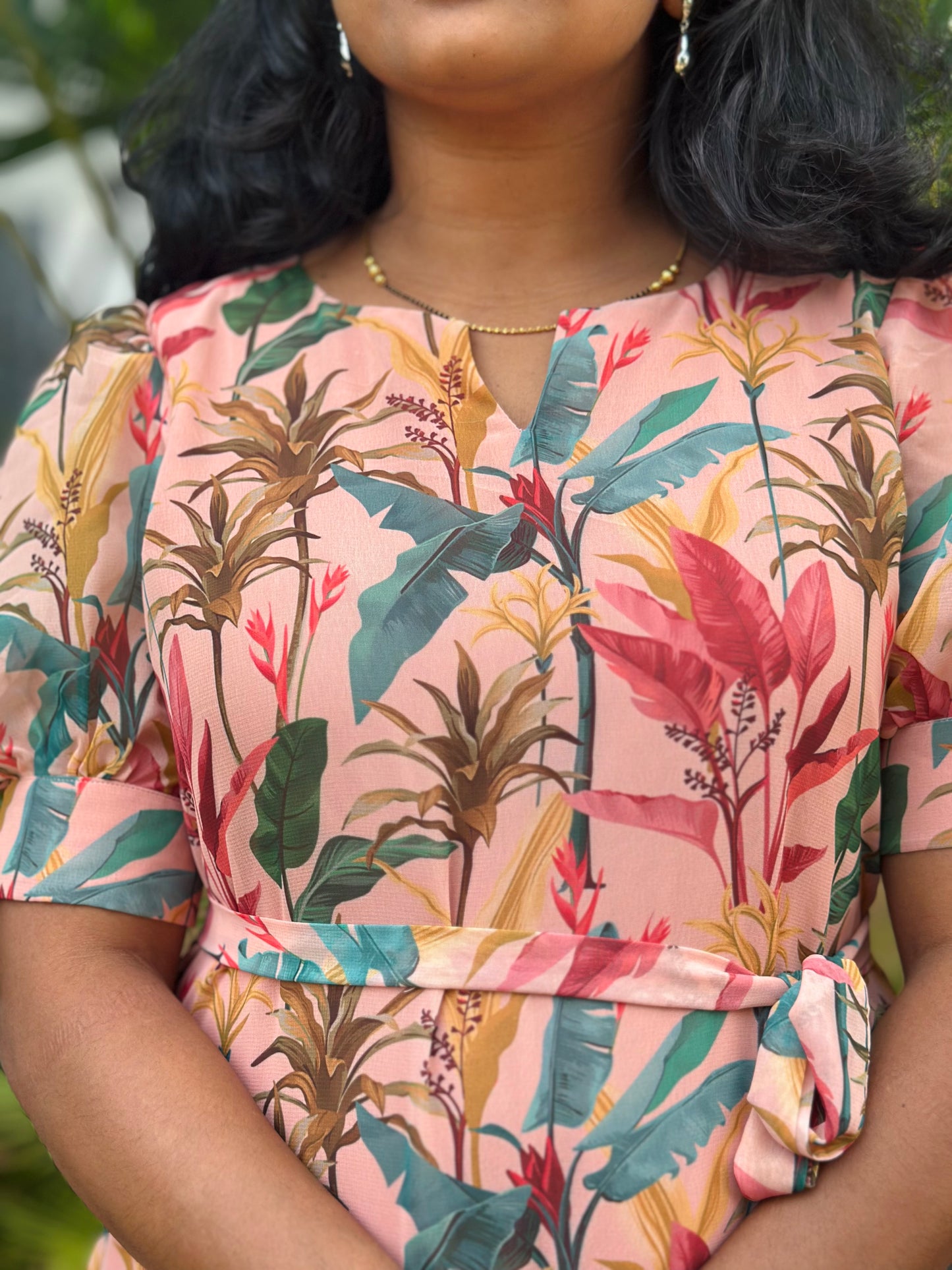Peach Palm A- line dress