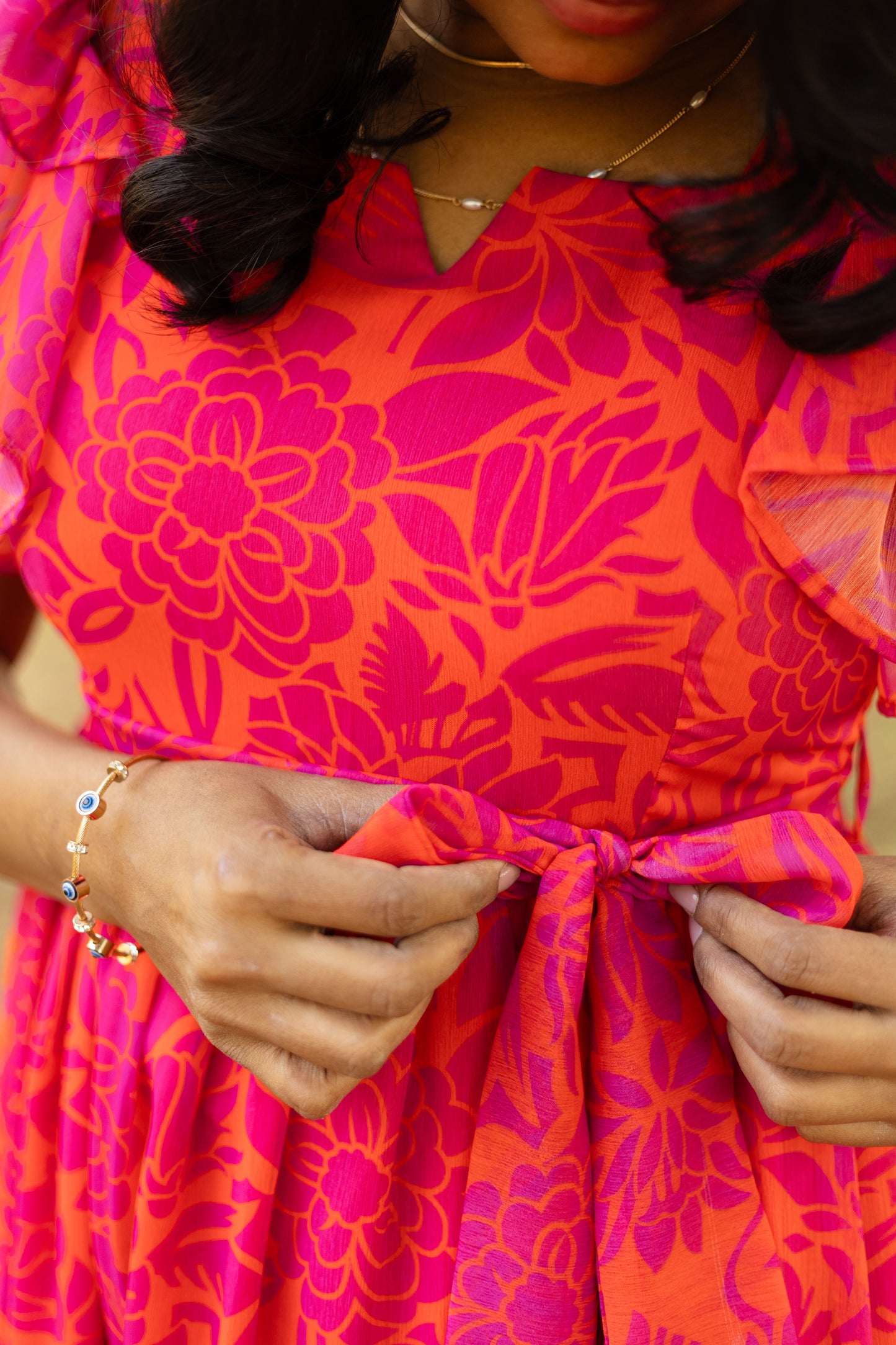 Orange Daisy Midi Dress