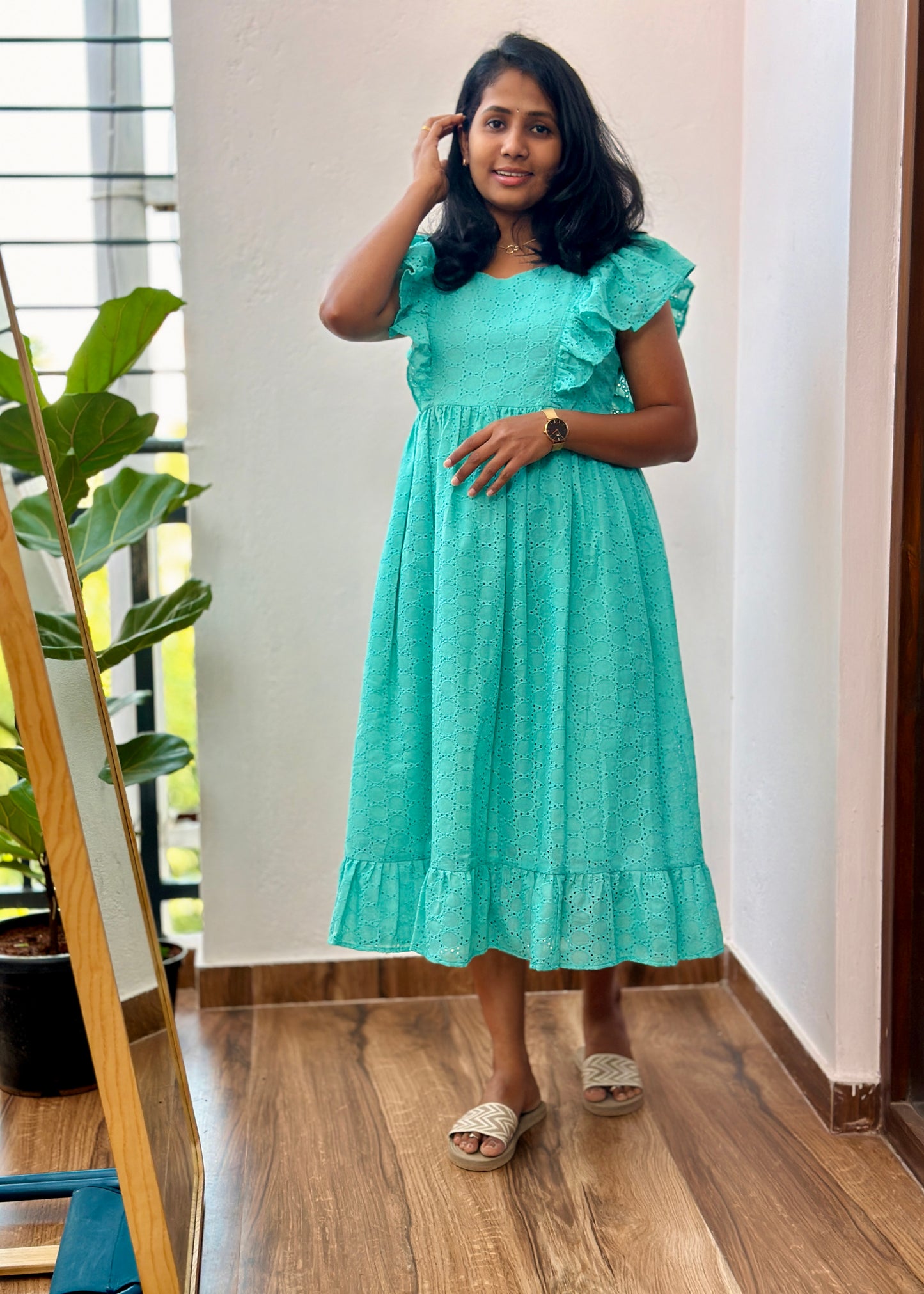 Saavi Schiffli Midi Dress