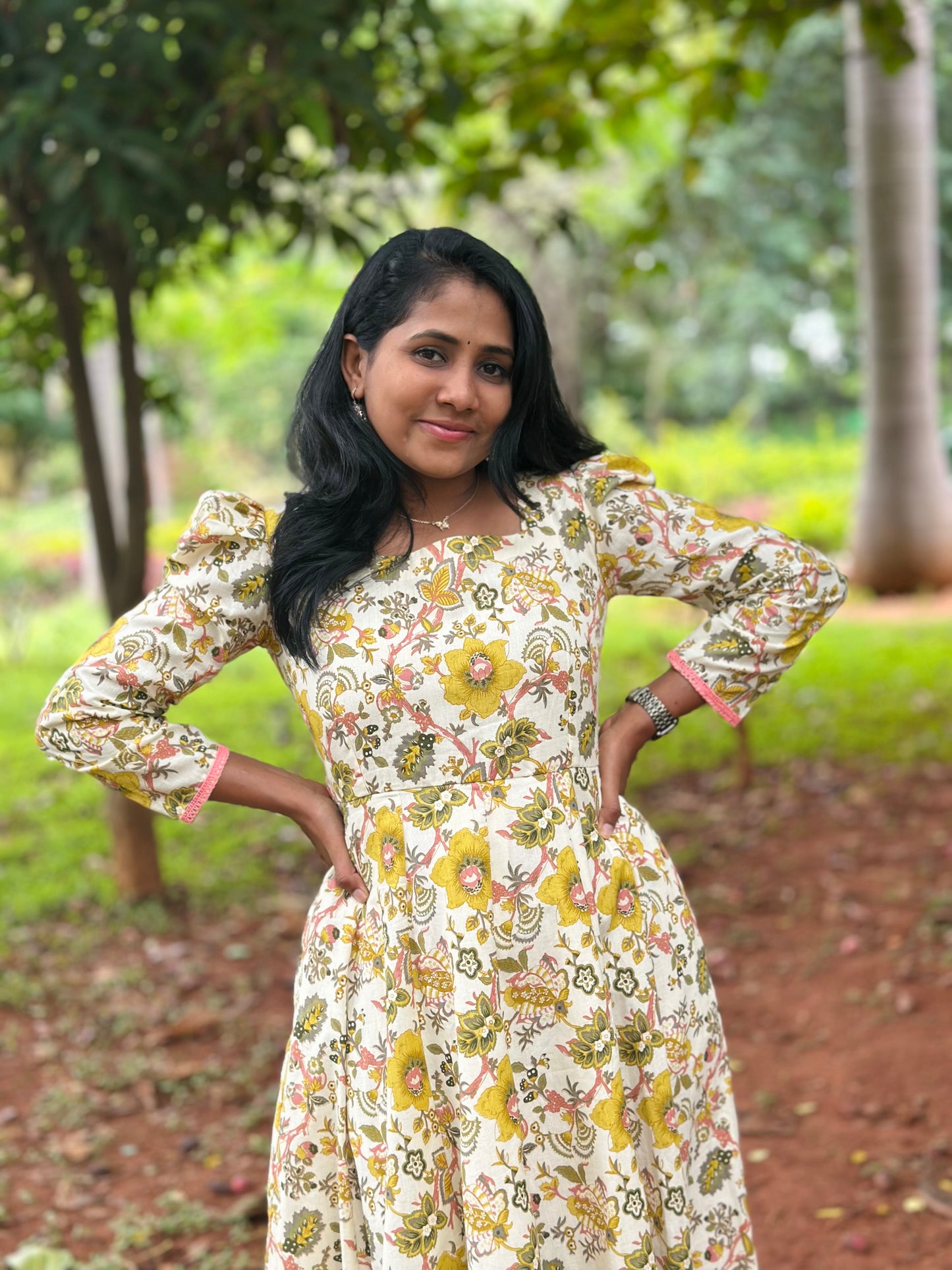Yellow Floral Kali dress-Immediate Dispatch