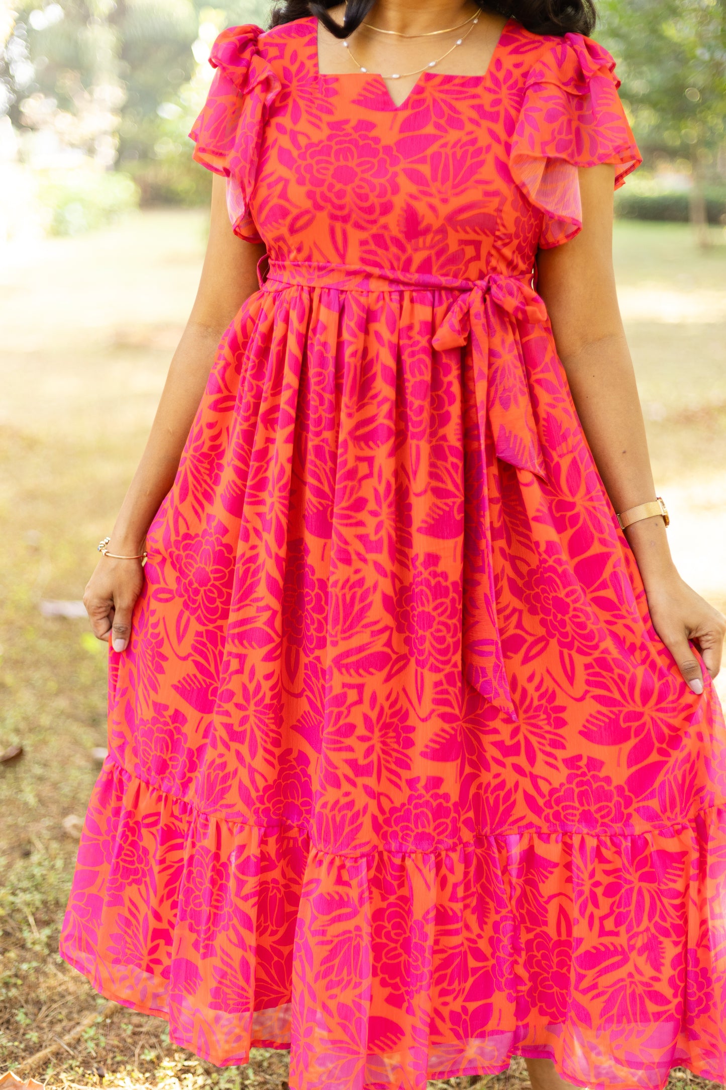 Orange Daisy Midi Dress