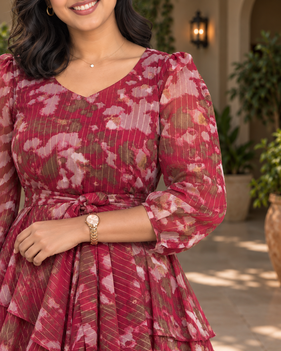 Juliette Maroon Layered Georgette Dress