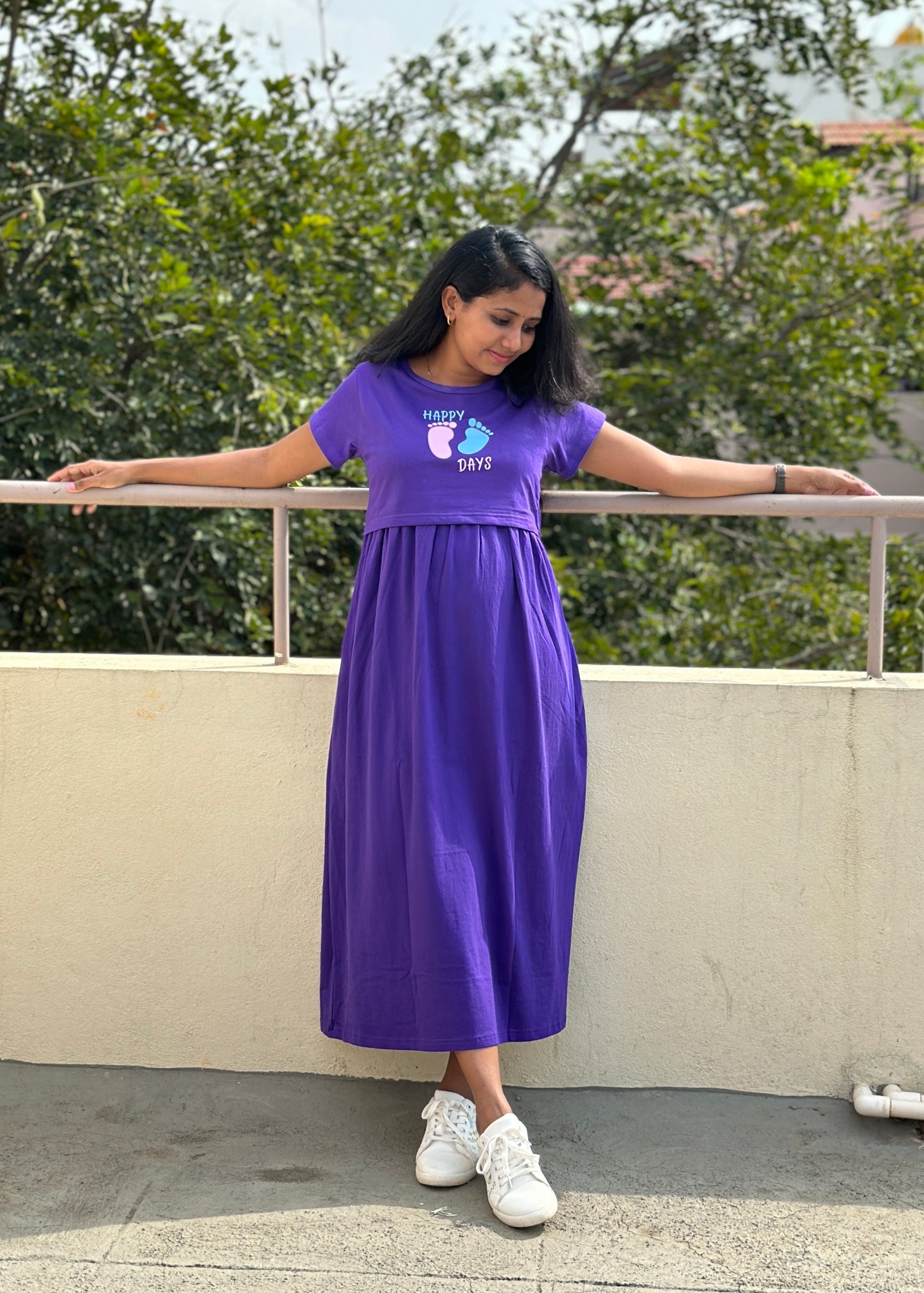 Purple Solid Maternity & Feeding Loungewear
