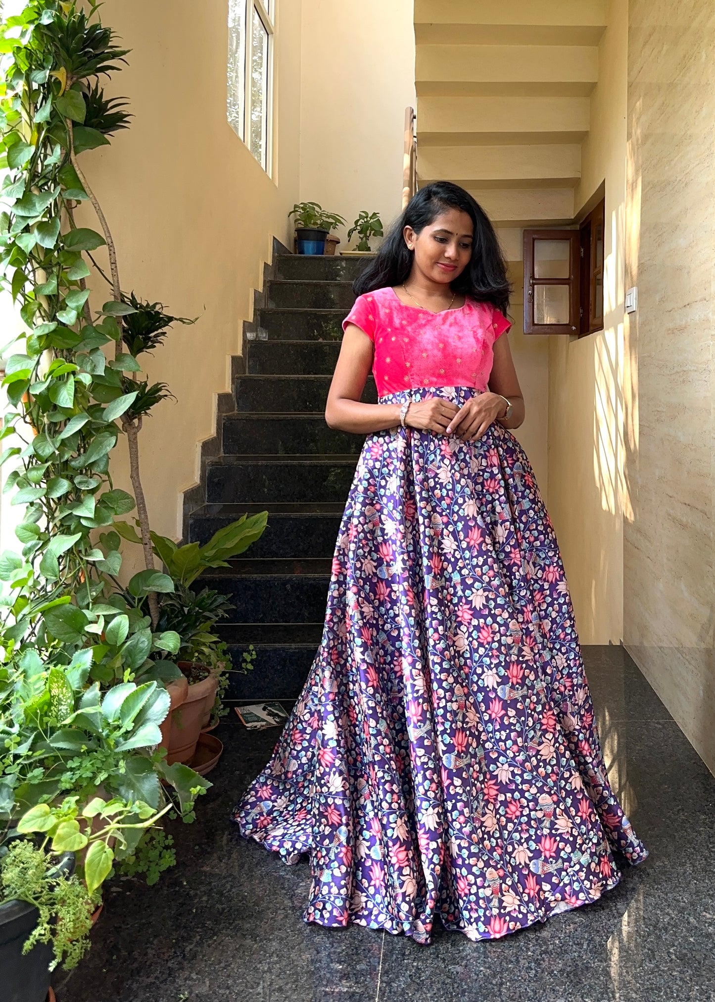 Sahasra Velvet & Kalamkari Full Flare Long gown