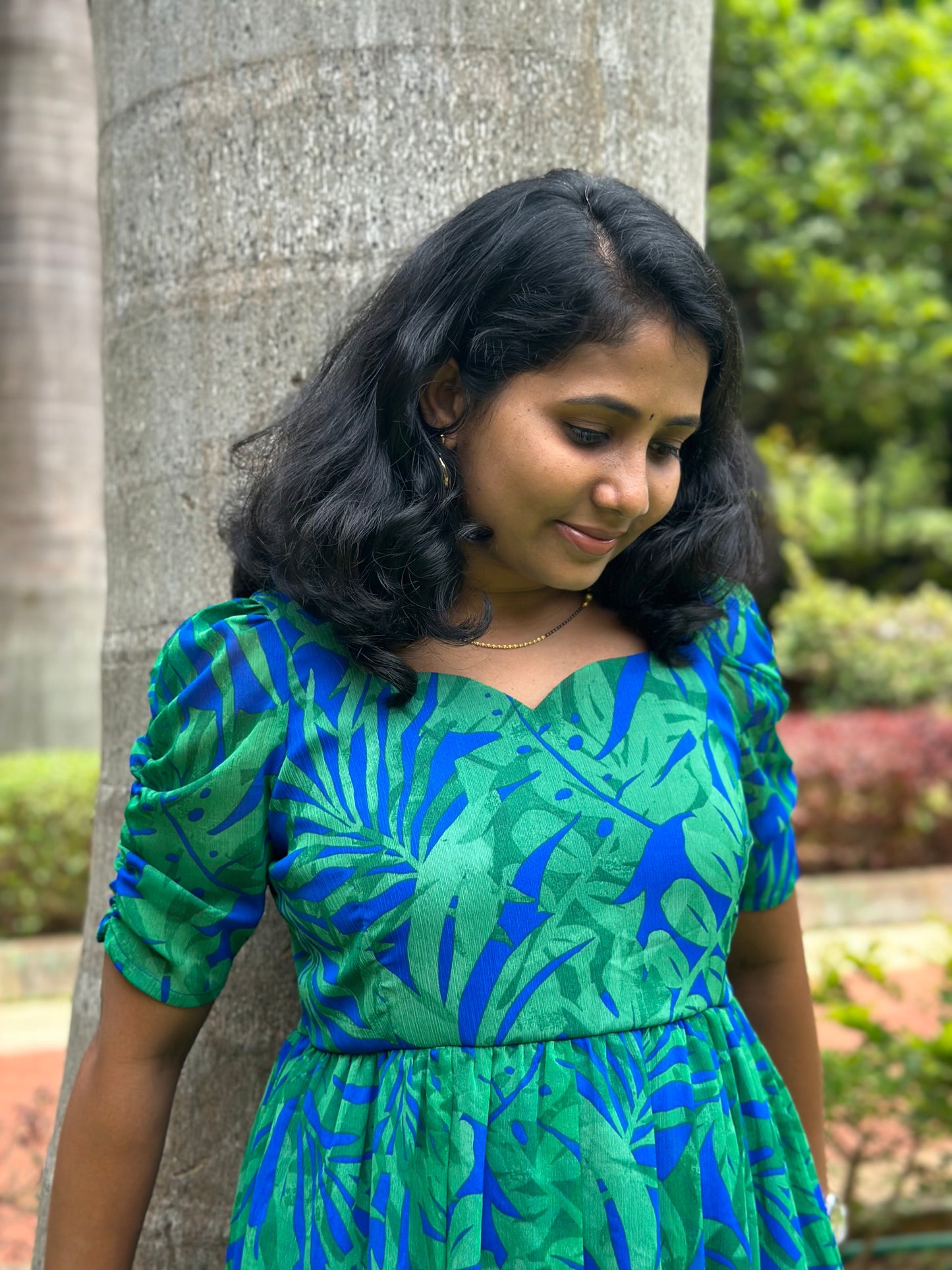 Lillian Blue Tropical print 3 Tiered Dress
