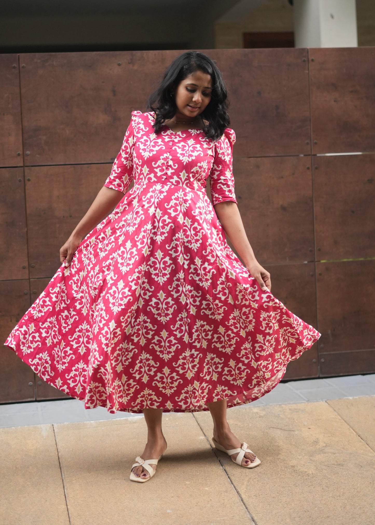 Red Ikat Print Dress-Immediate Dispatch