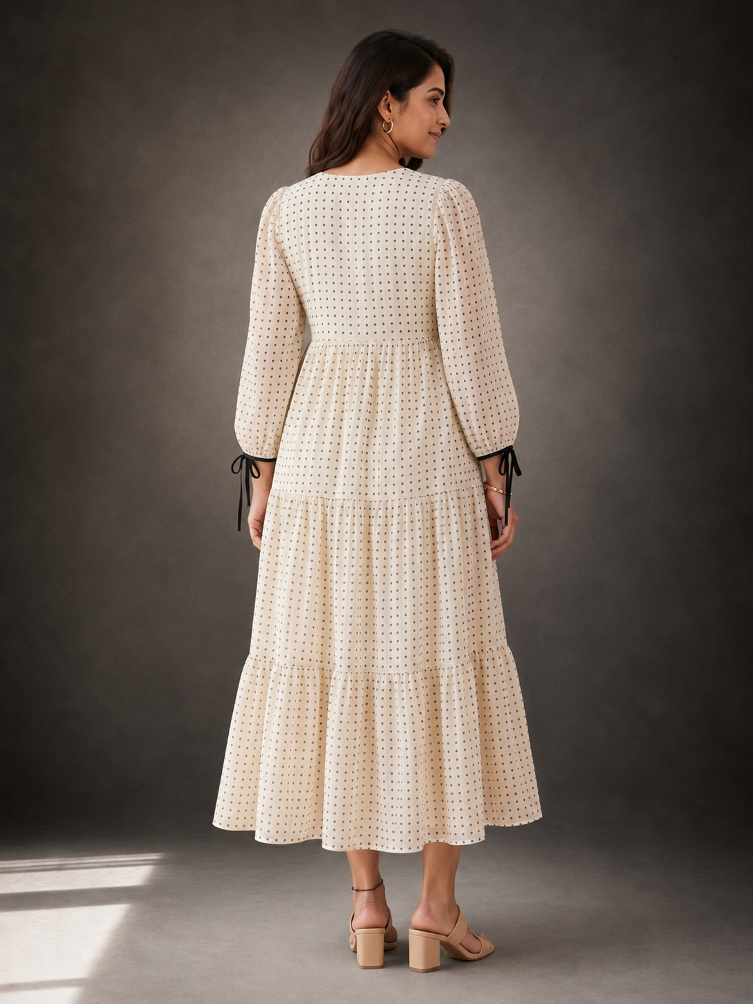 Novie Ivory Polka Bow Chiffon Dress