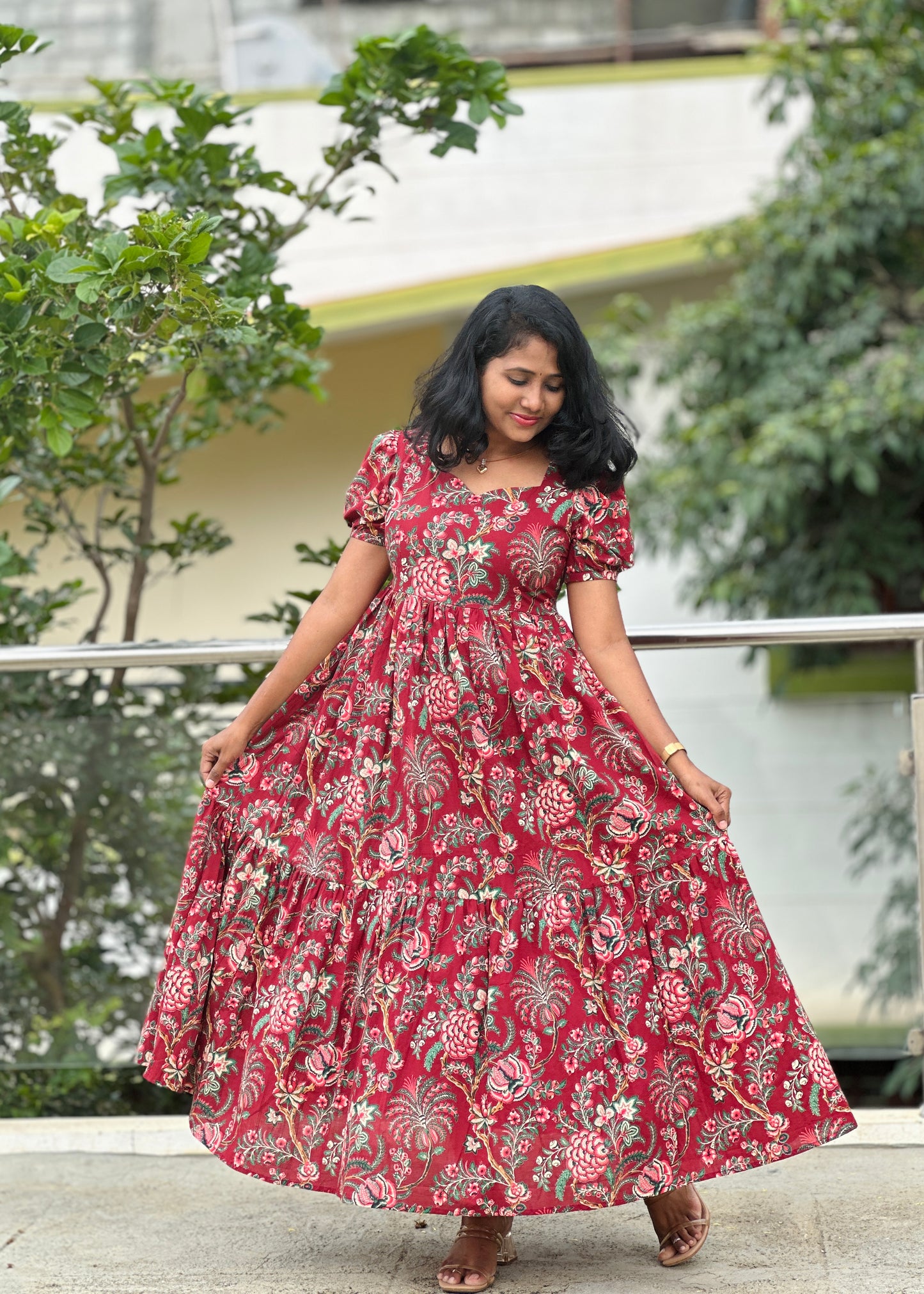 Maroon Mirage Floral Maxi Dress