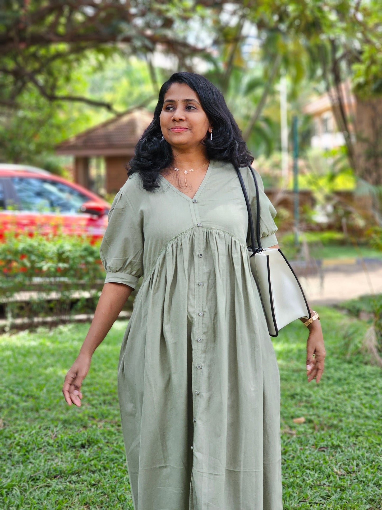 Dusty Olive Solid Midi Dress - Ready to Ship
