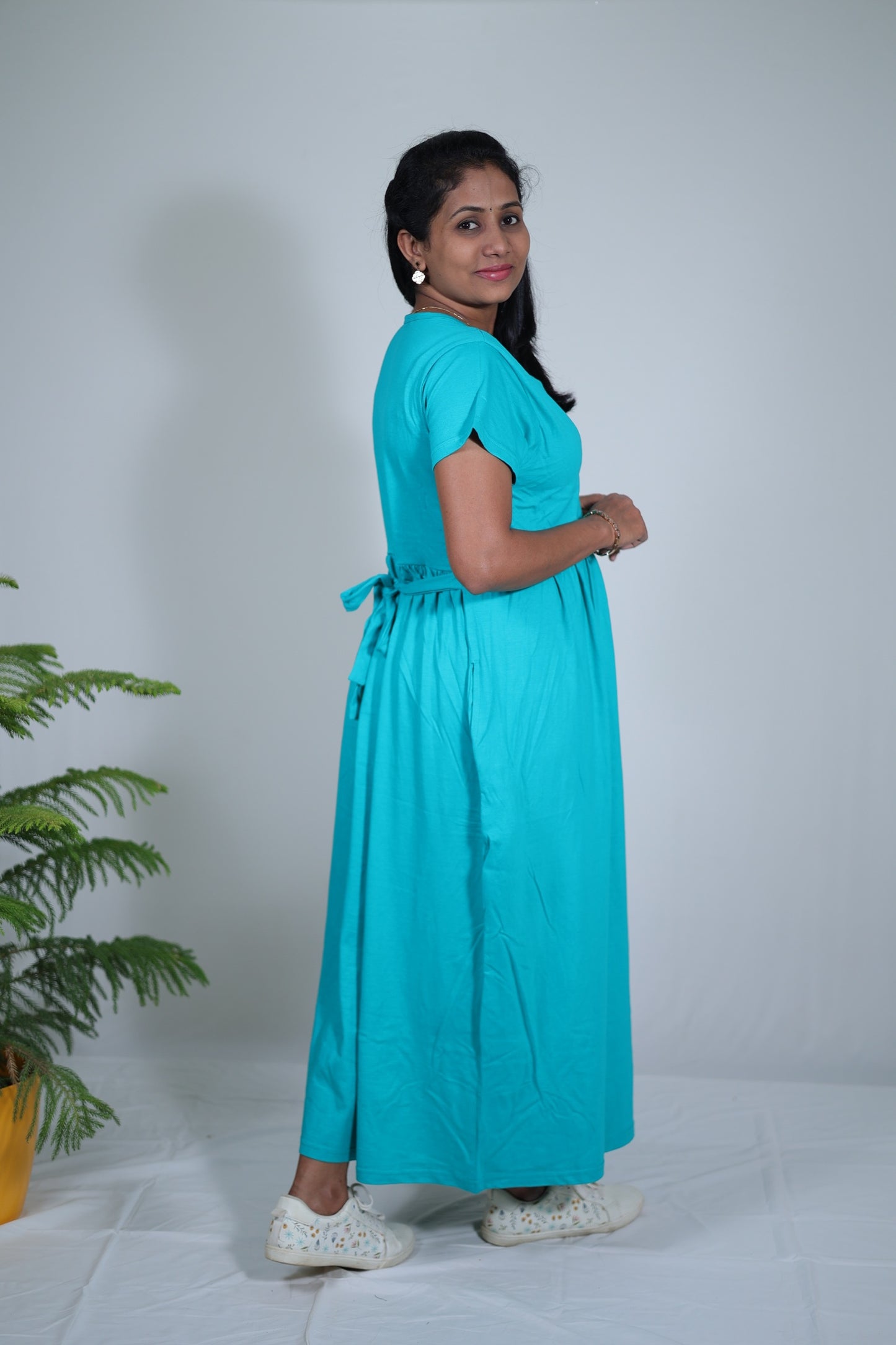 Sea Green Bunny Print Solid Maternity & Feeding Loungewear