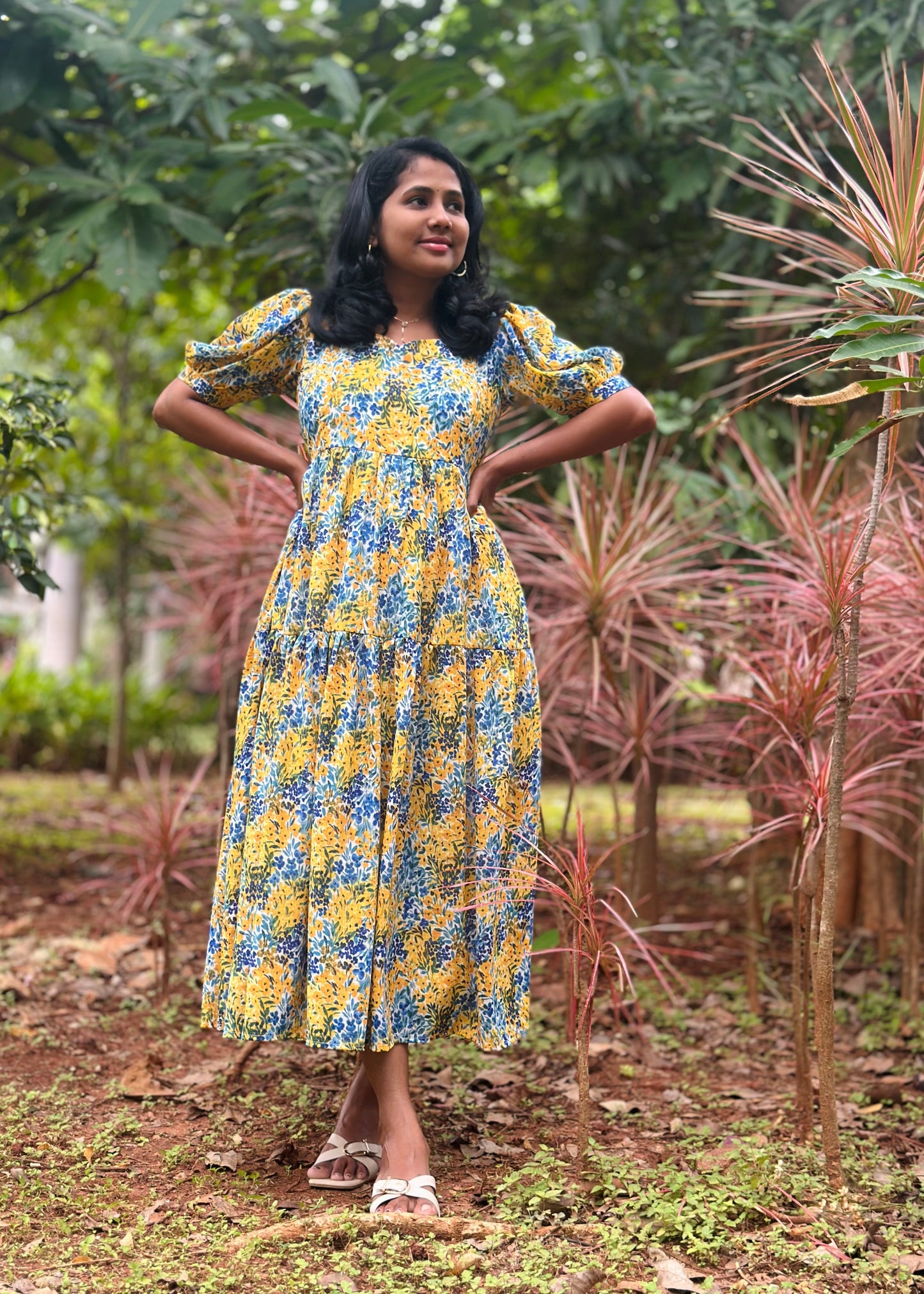 Champaka Yellow Floral Midi Dress