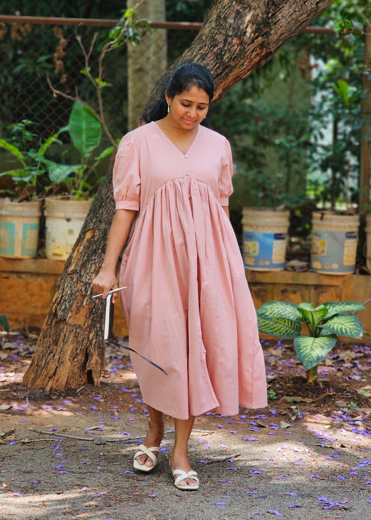 Dusty Pink Solid Midi Dress - Ready to Ship