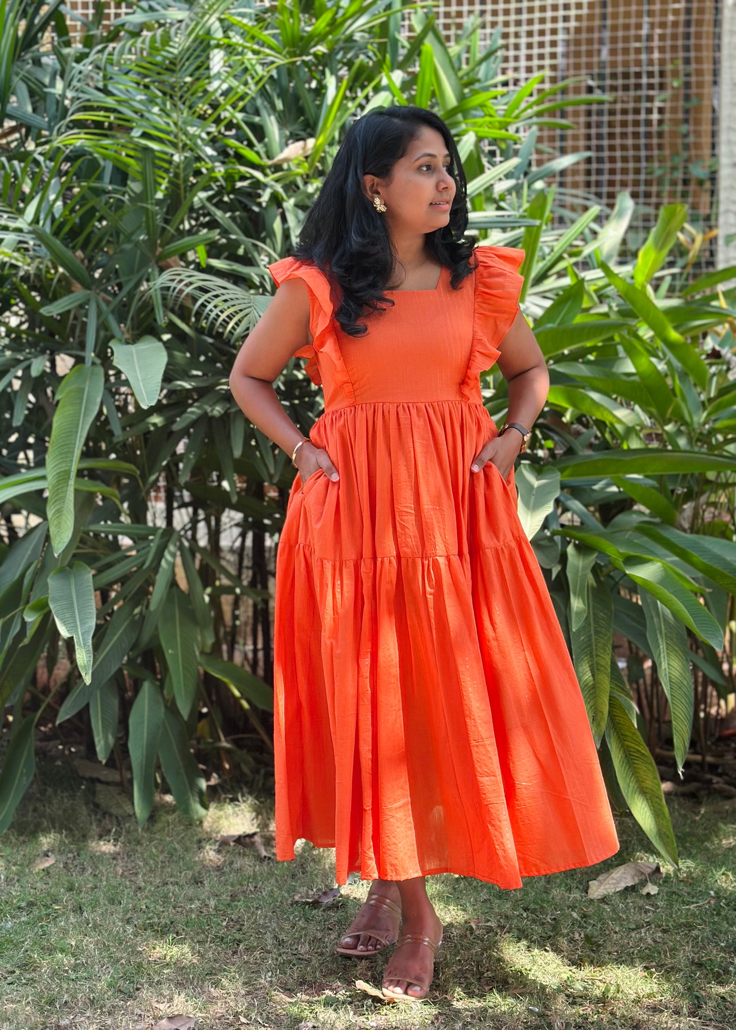 Mandarin Cotton Midi Dress