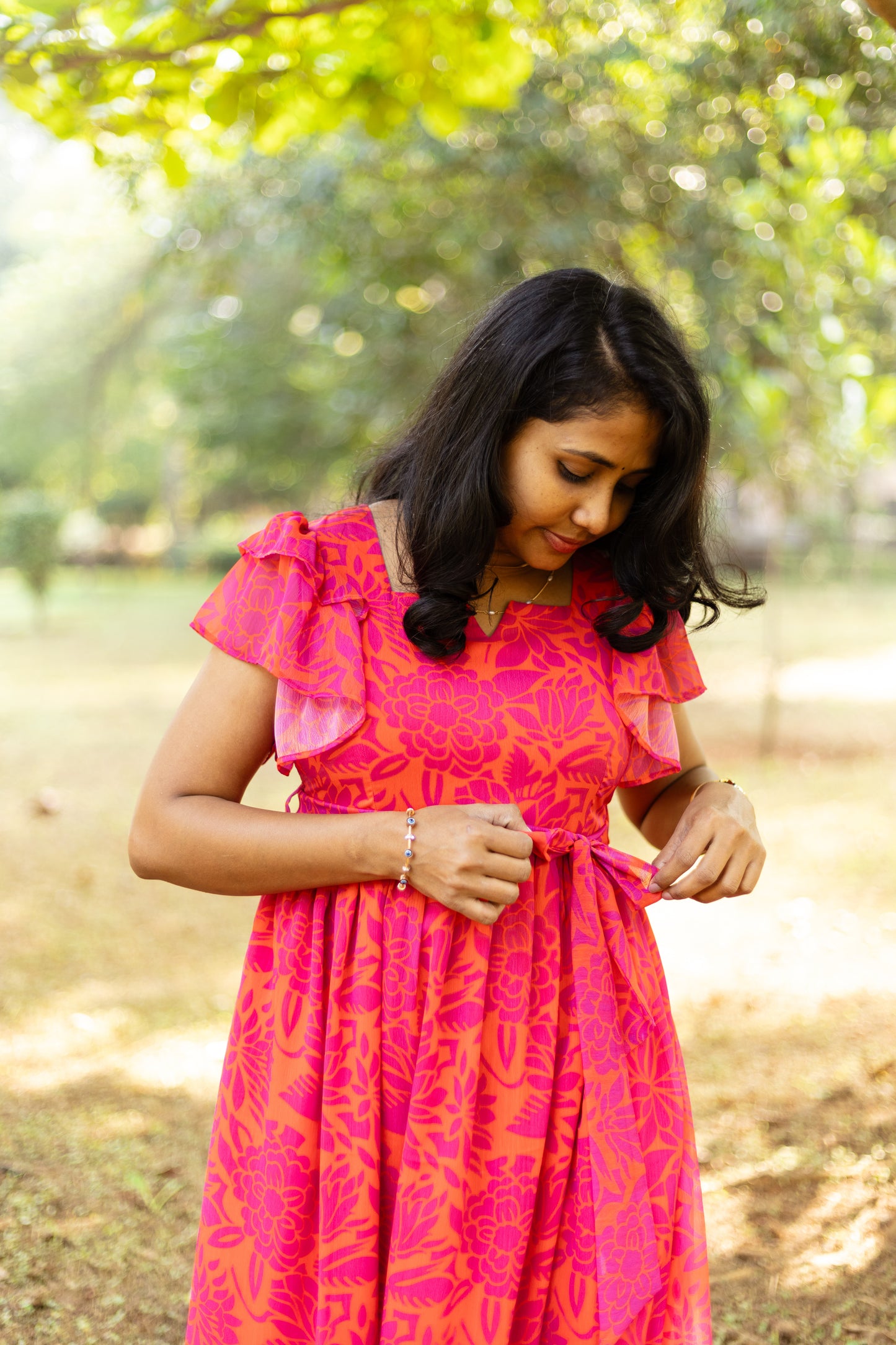 Orange Daisy Midi Dress