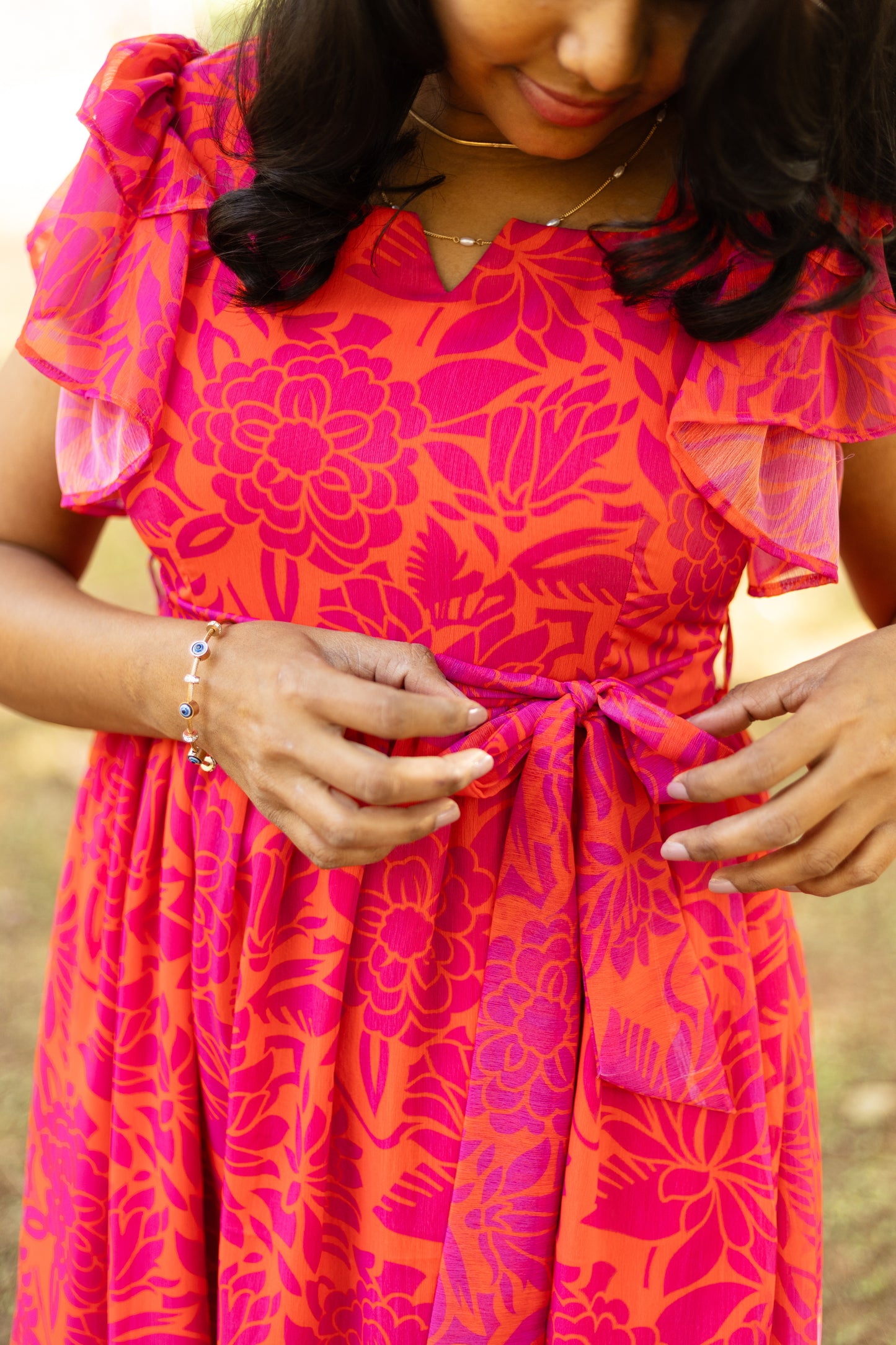 Orange Daisy Midi Dress