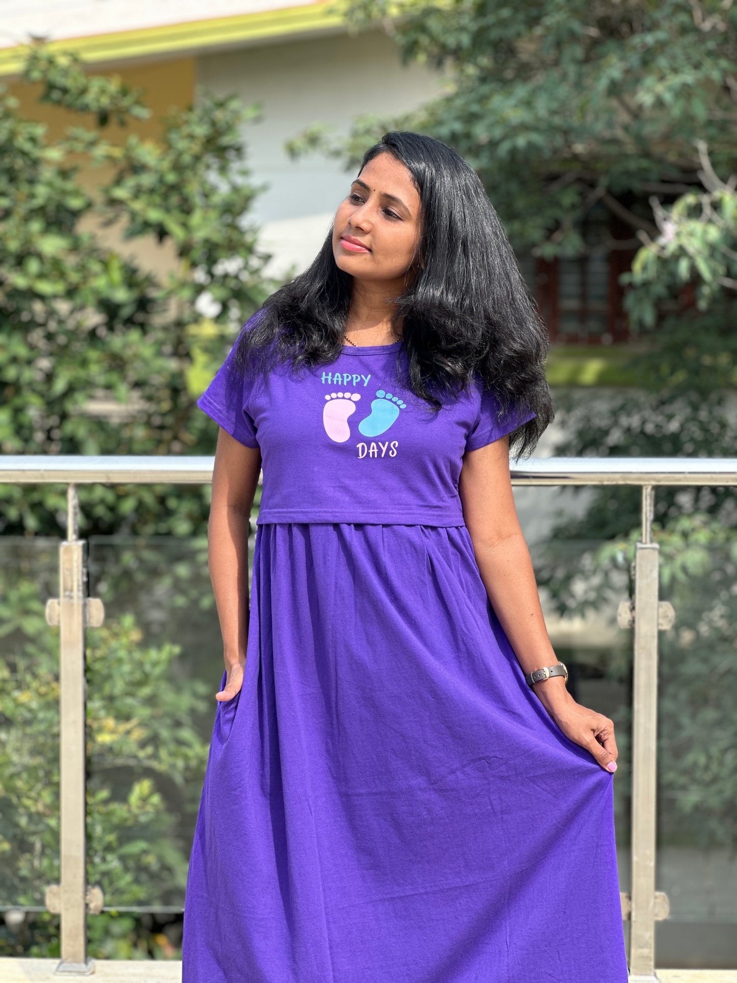 Purple Solid Maternity & Feeding Loungewear