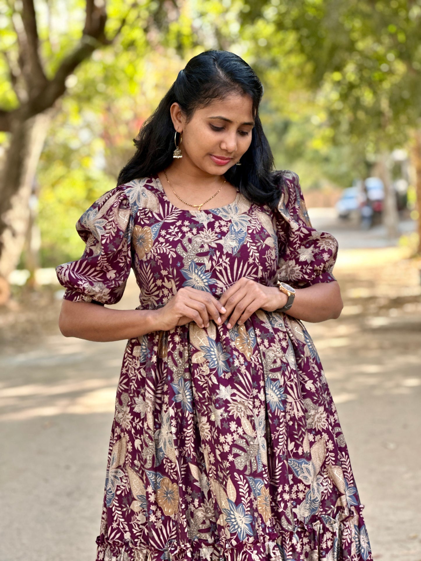 Vasuki Floral Printed 2 Tier Cotton Maxi Dress