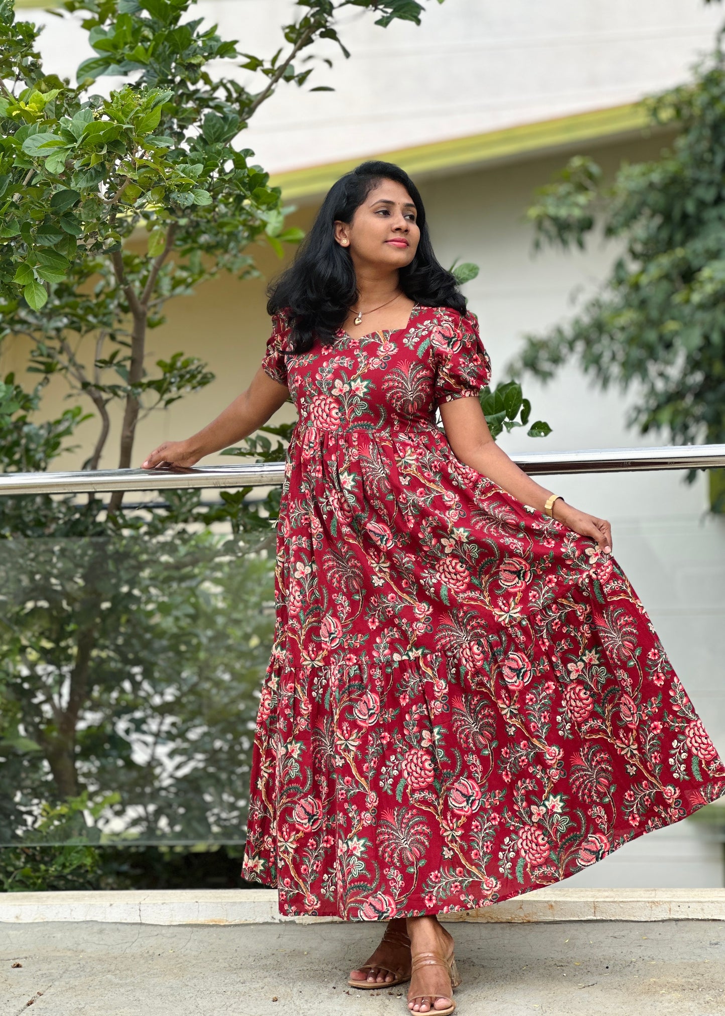 Maroon Mirage Floral Maxi Dress