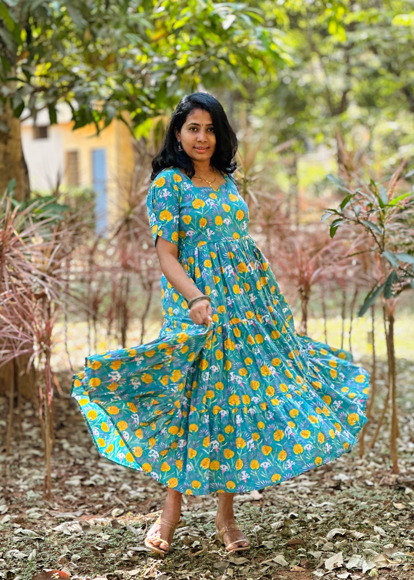 Teal Blossom 3 tier dress