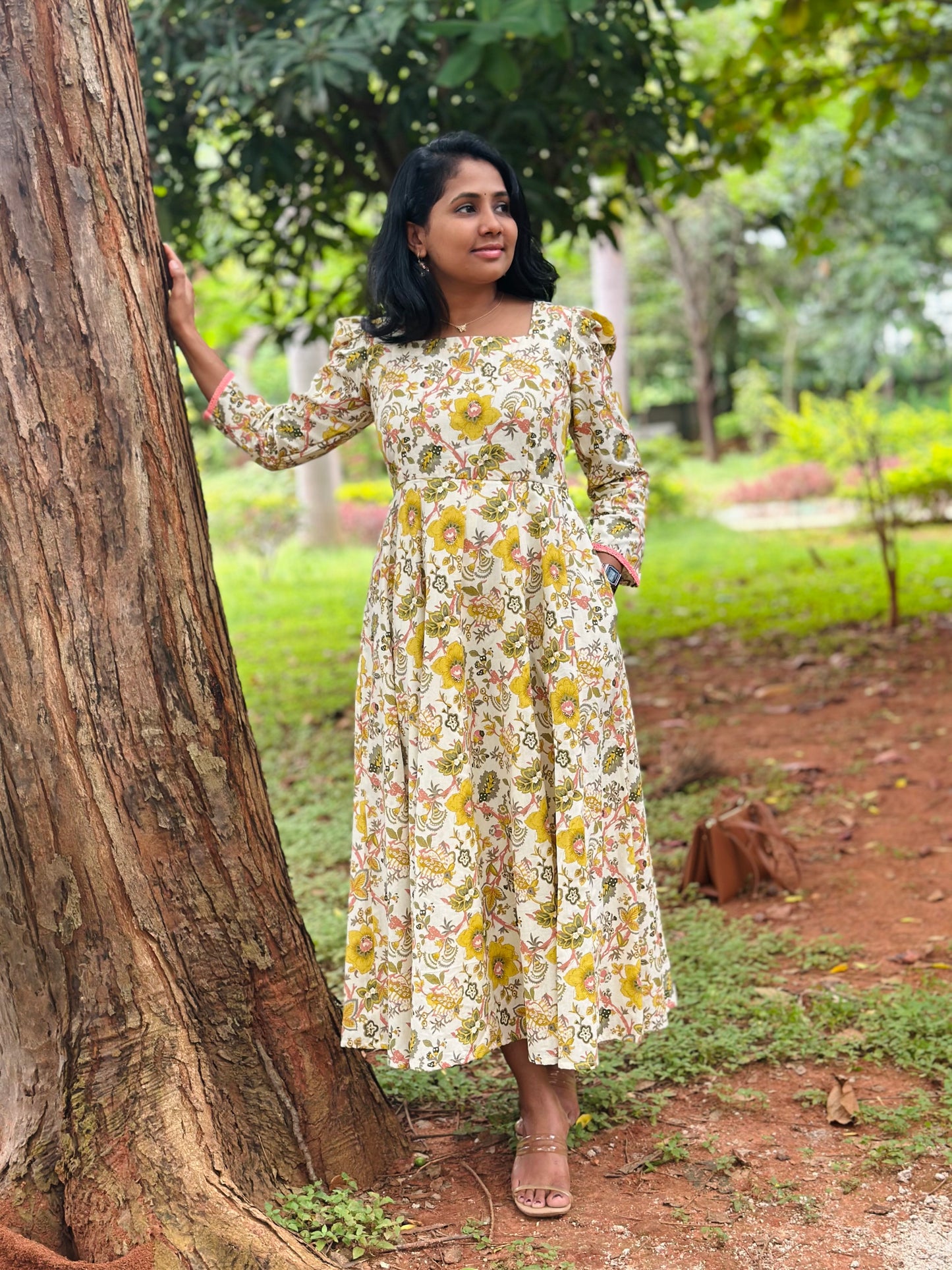 Yellow Floral Kali dress-Immediate Dispatch