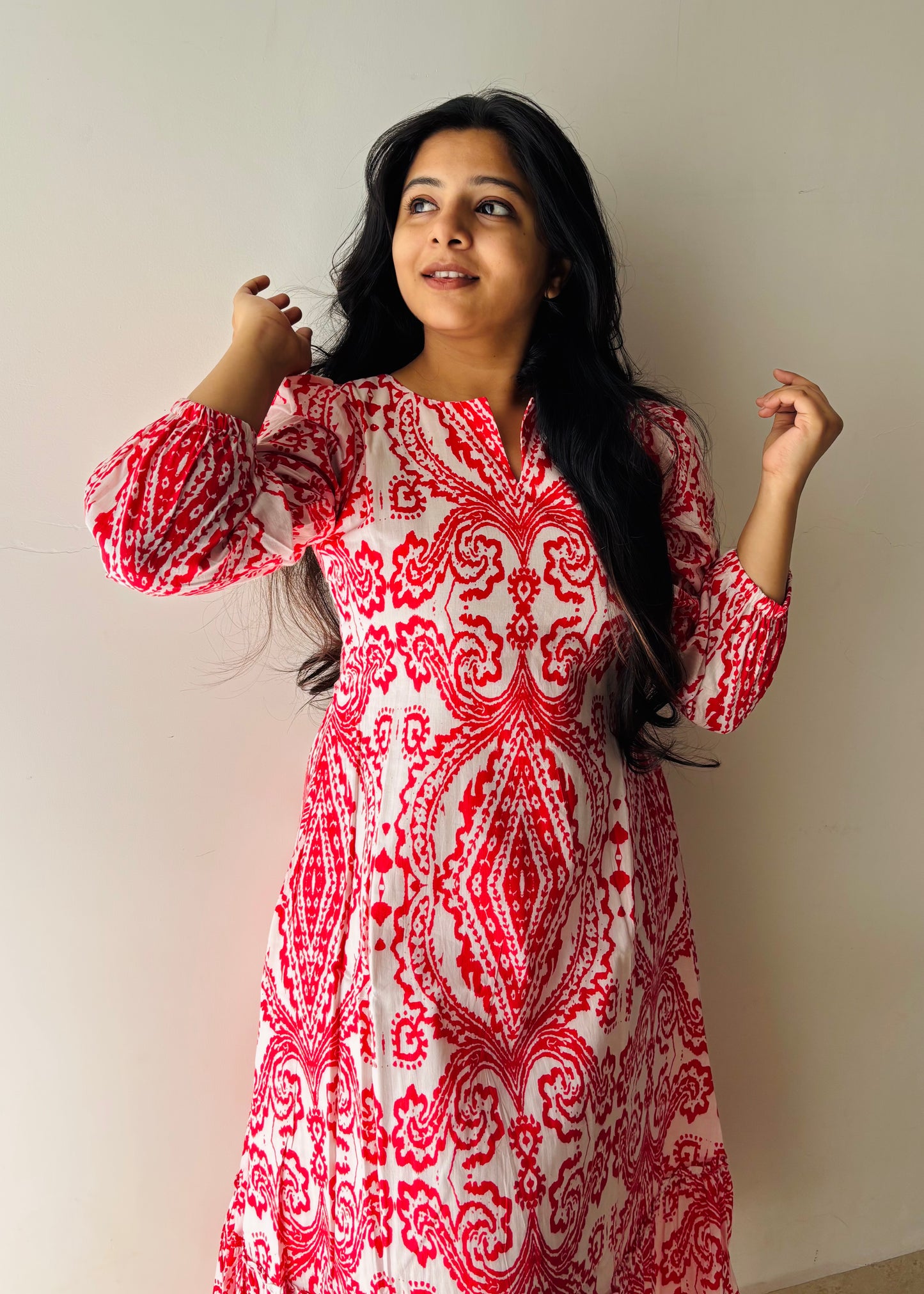 Scarlet Aura A line Cotton Midi Dress